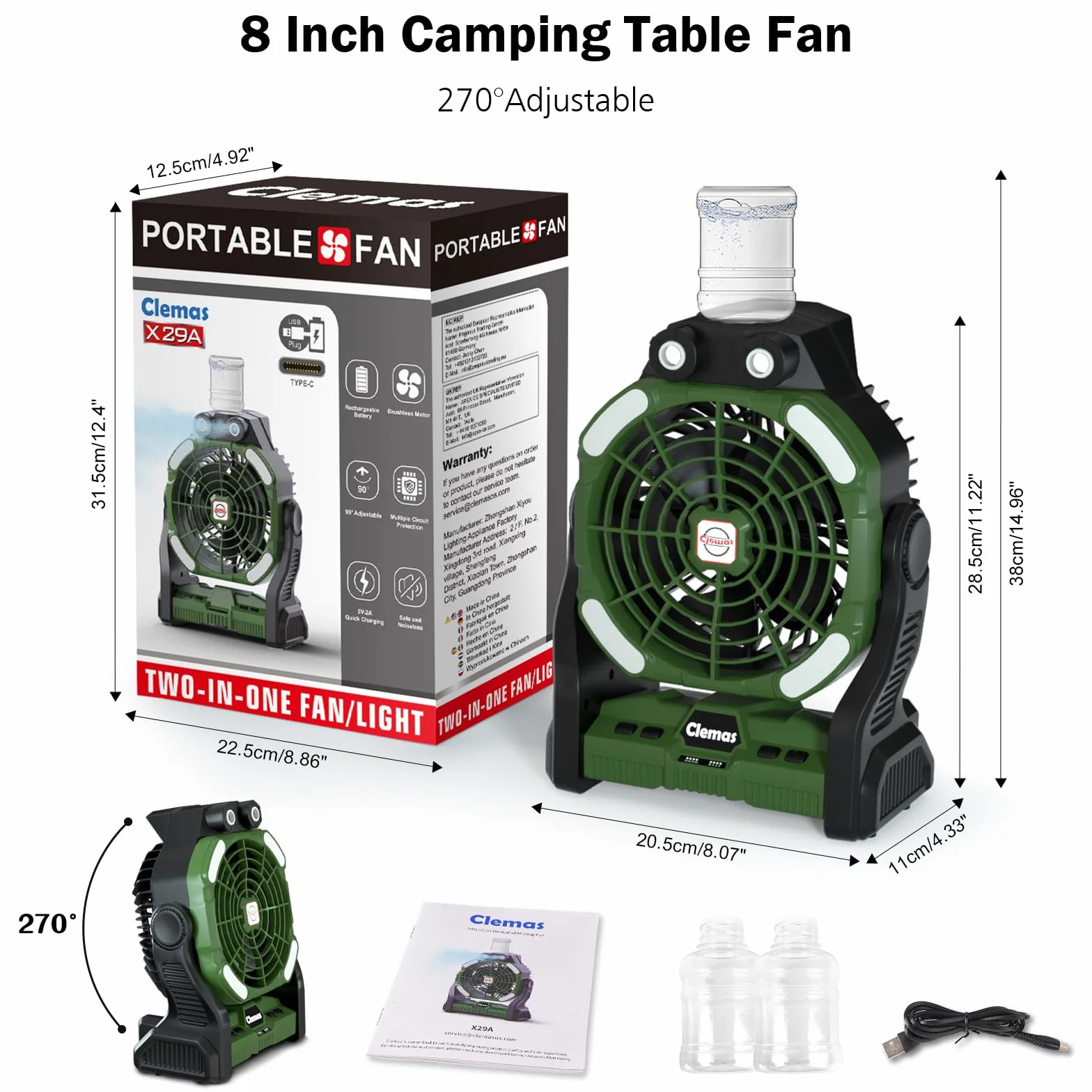 Ventilateur de Camping Rechargeable Portable 14000mAh/26000mAh avec Brumisateur RGB LED Minuteur