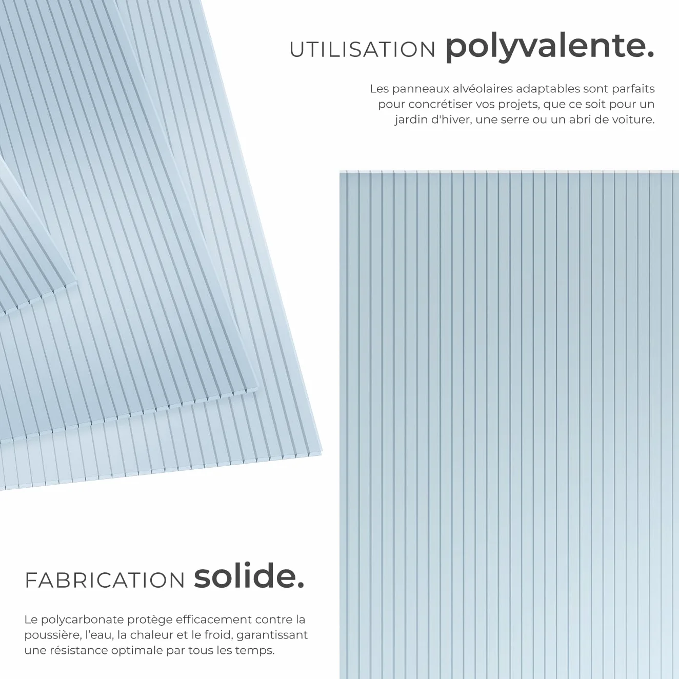 Panneaux alvéolaires Polycarbonate 4 mm 121x60,5 cm Antichoc UV Serre de jardin