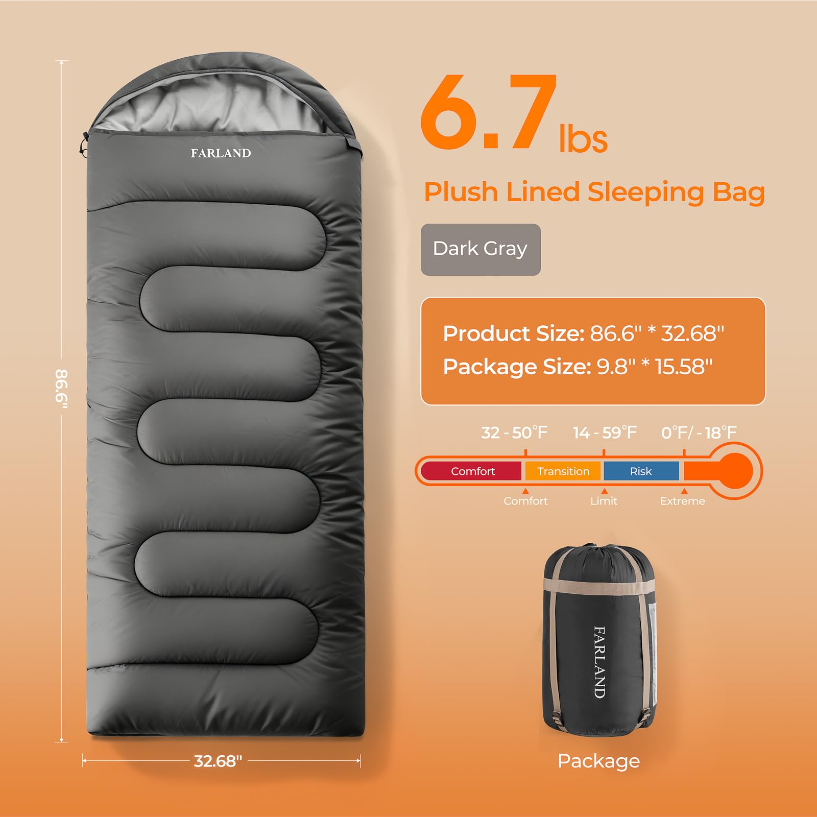 Plush Fleece-Lined Sleeping Bag with Compression Sack for All Seasons