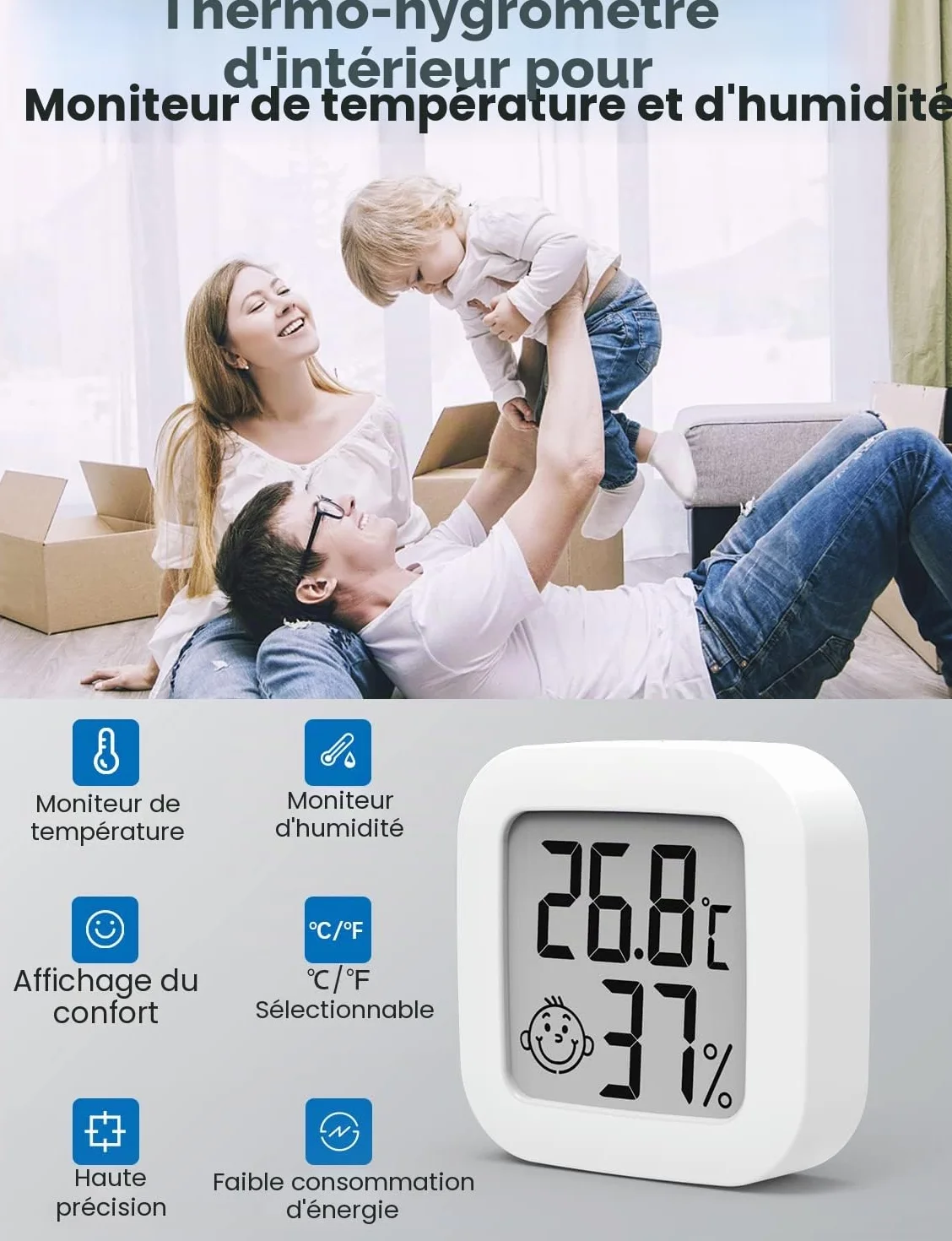 Thermomètre Hygromètre Intérieur Digital Haute Précision Moniteur Température Humidité