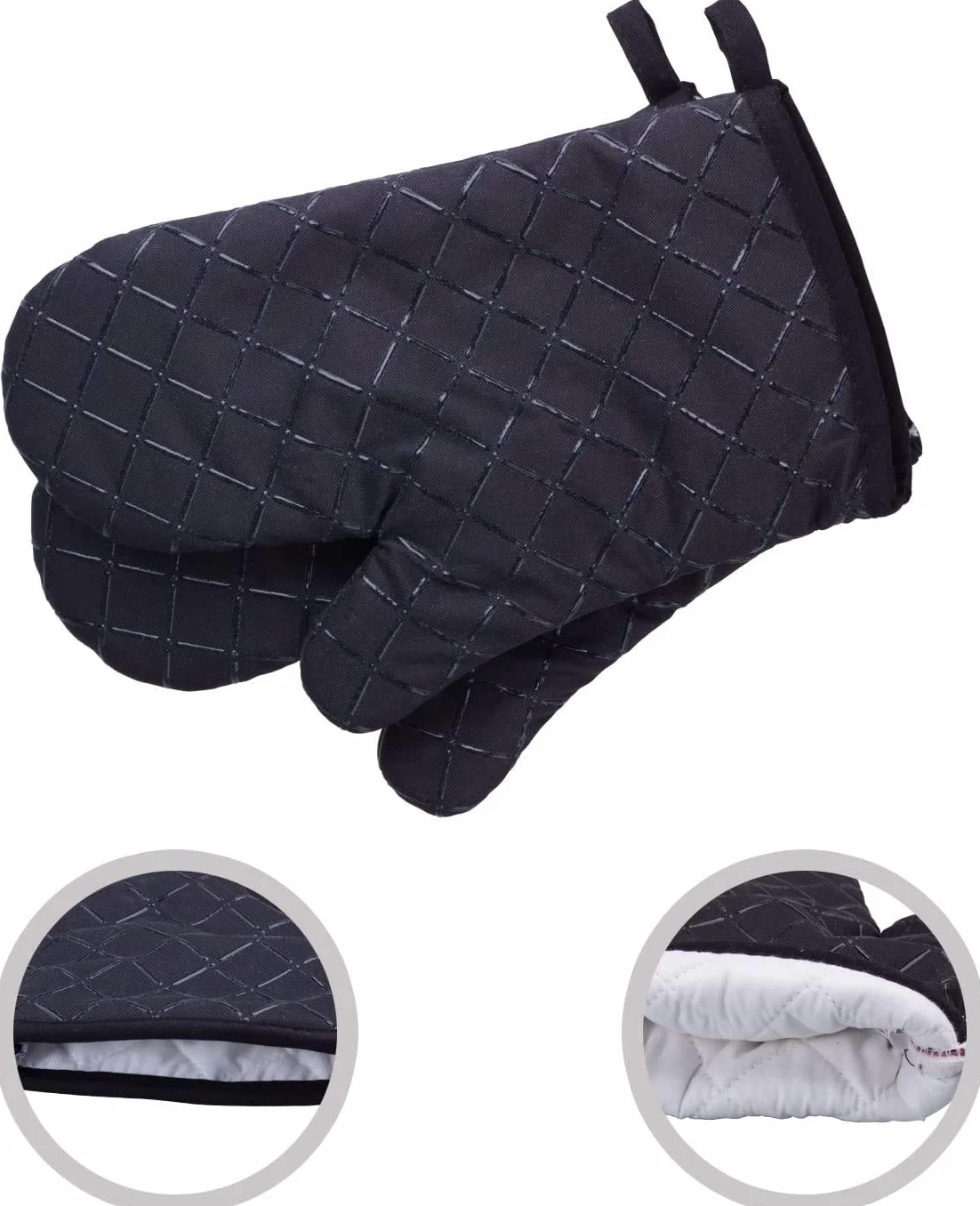 Comius Sharp Gant de Cuisine Antidérapant 1 Paire Chaleur Résistants Coton Maniques Gants pour Cuisiner Barbecue Grill Cuisson Noir