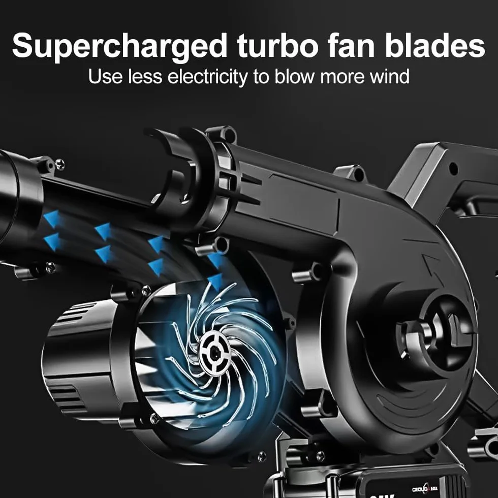 Souffleur de Feuilles sans Fil 21V 12000mAh, 2 en 1 Aspirateur Portable avec Buses et Tube