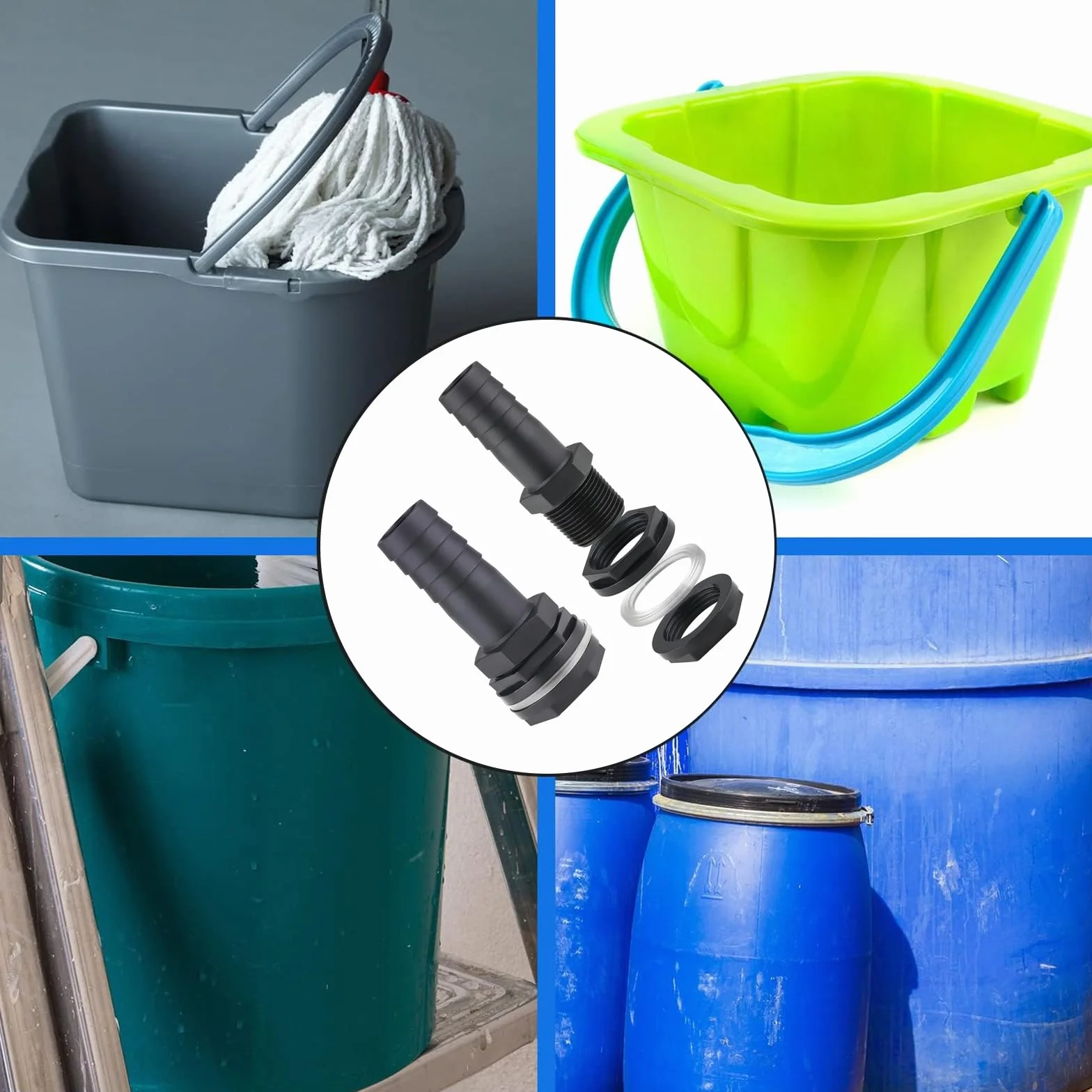 Trop Plein Cuve 1000L Raccord Récupérateur Eau Pluie Kit Jumelage Cuve avec Joints Tuyau Raccordement 2 Embouts Contre-écrous