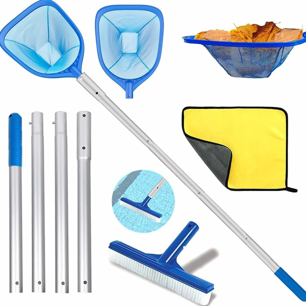 Epuisette Piscine avec Manche Telescopique 187cm, Maille Extra Fine, Brosse Piscine, Kit Nettoyage