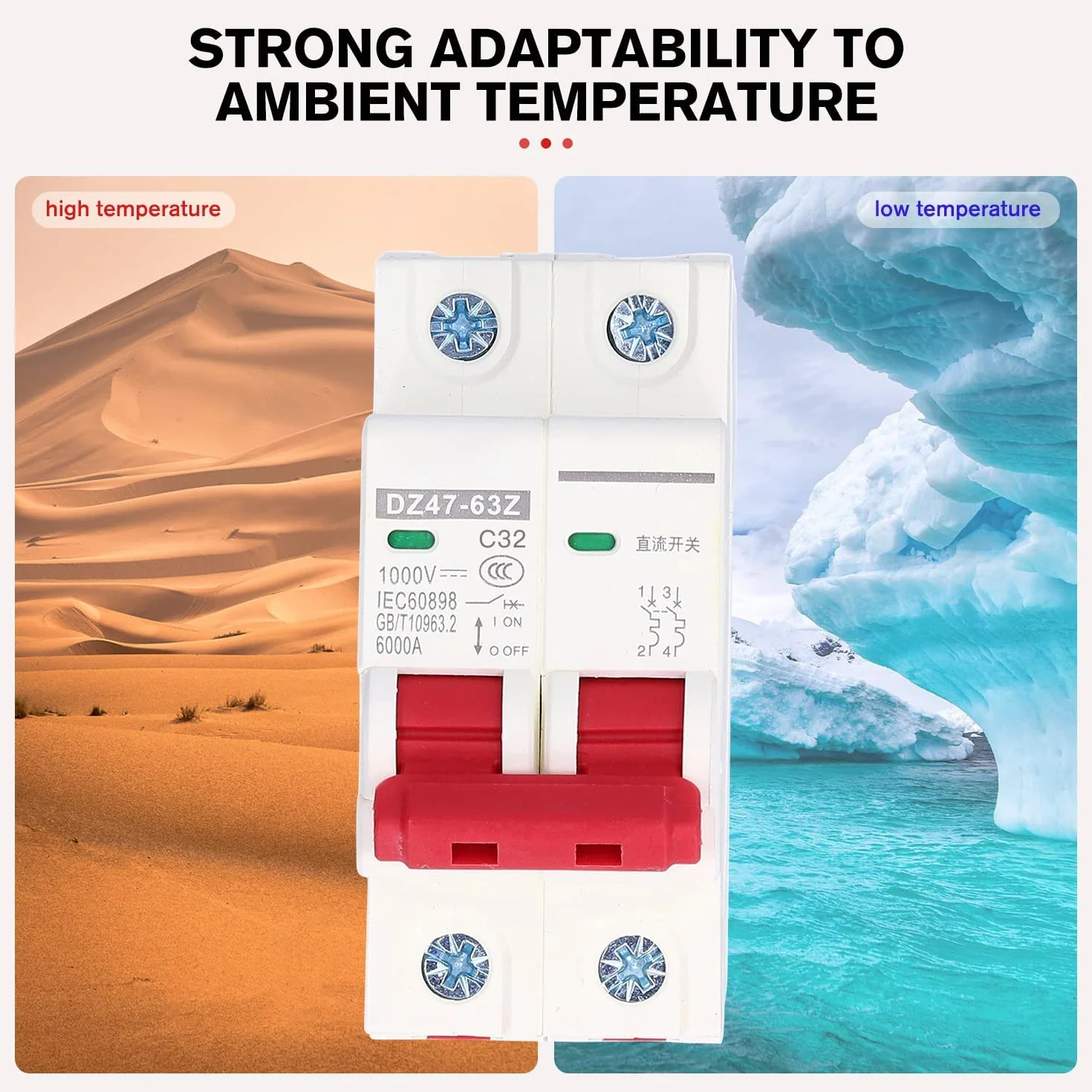 2 Pièces Disjoncteur Miniature 1000V DC 2P 32A Din Rail Mount Protection Contre Les Surcharges à Domicile Interrupteur D'air pour Lignes de Distribution D'éclairage Résidentiel Système PV Solaire