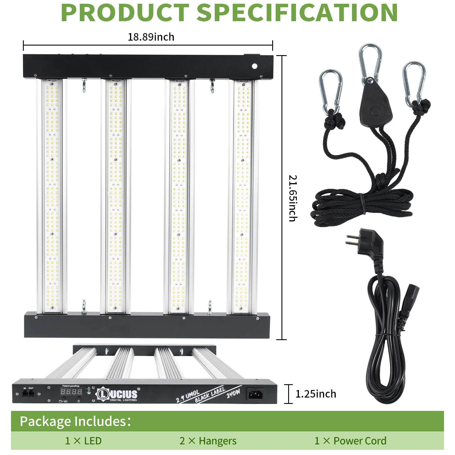 Lucius Lampe de Croissance LED 240W avec Contrôle Principal Minuterie Lever/Coucher Soleil 2,9 μmol/J Plantes Intérieur
