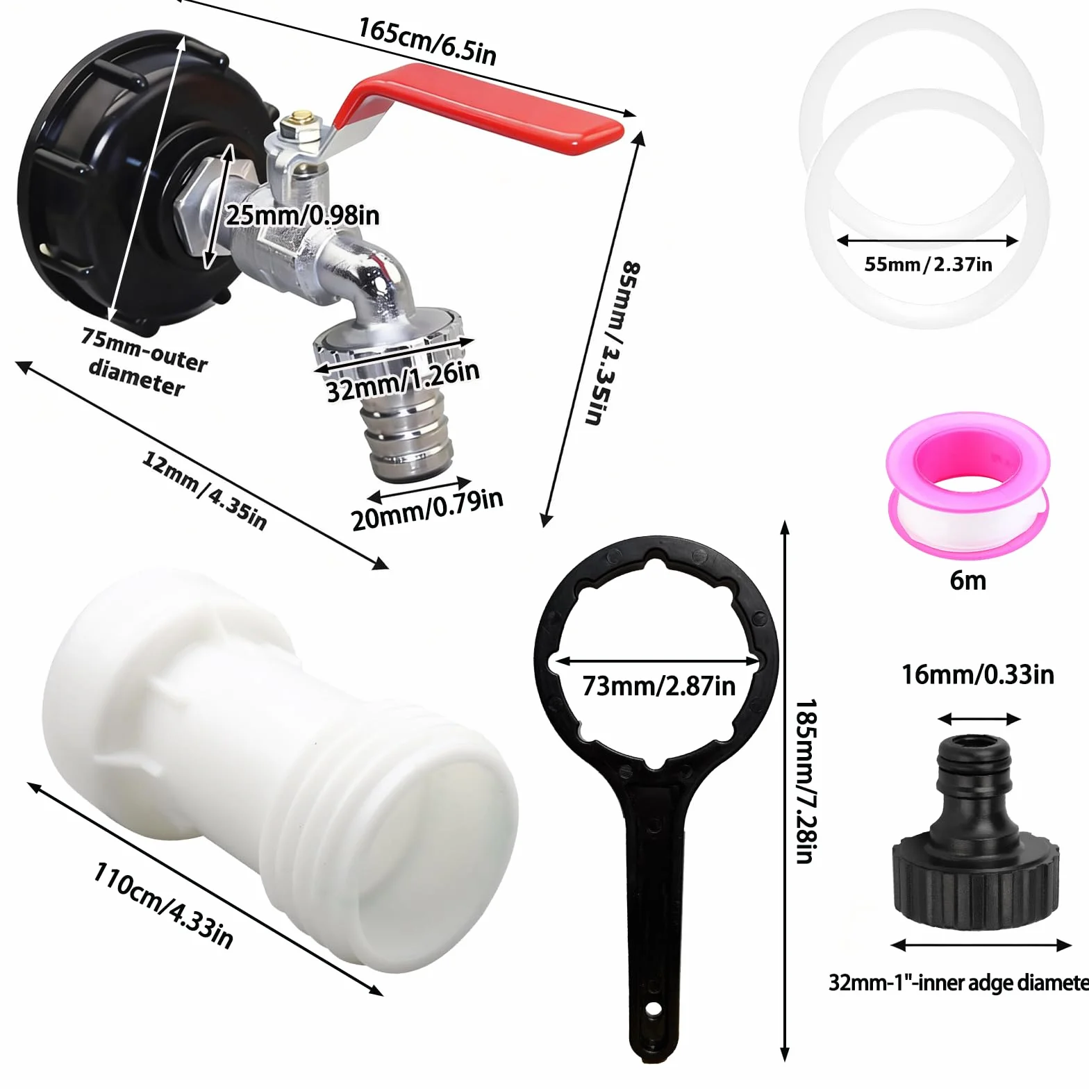 Robinet Cuve 1000l 3/4" Adaptateur Réservoir IBC Laiton, Accessoires Container IBC avec Clés Capuchon Tambour