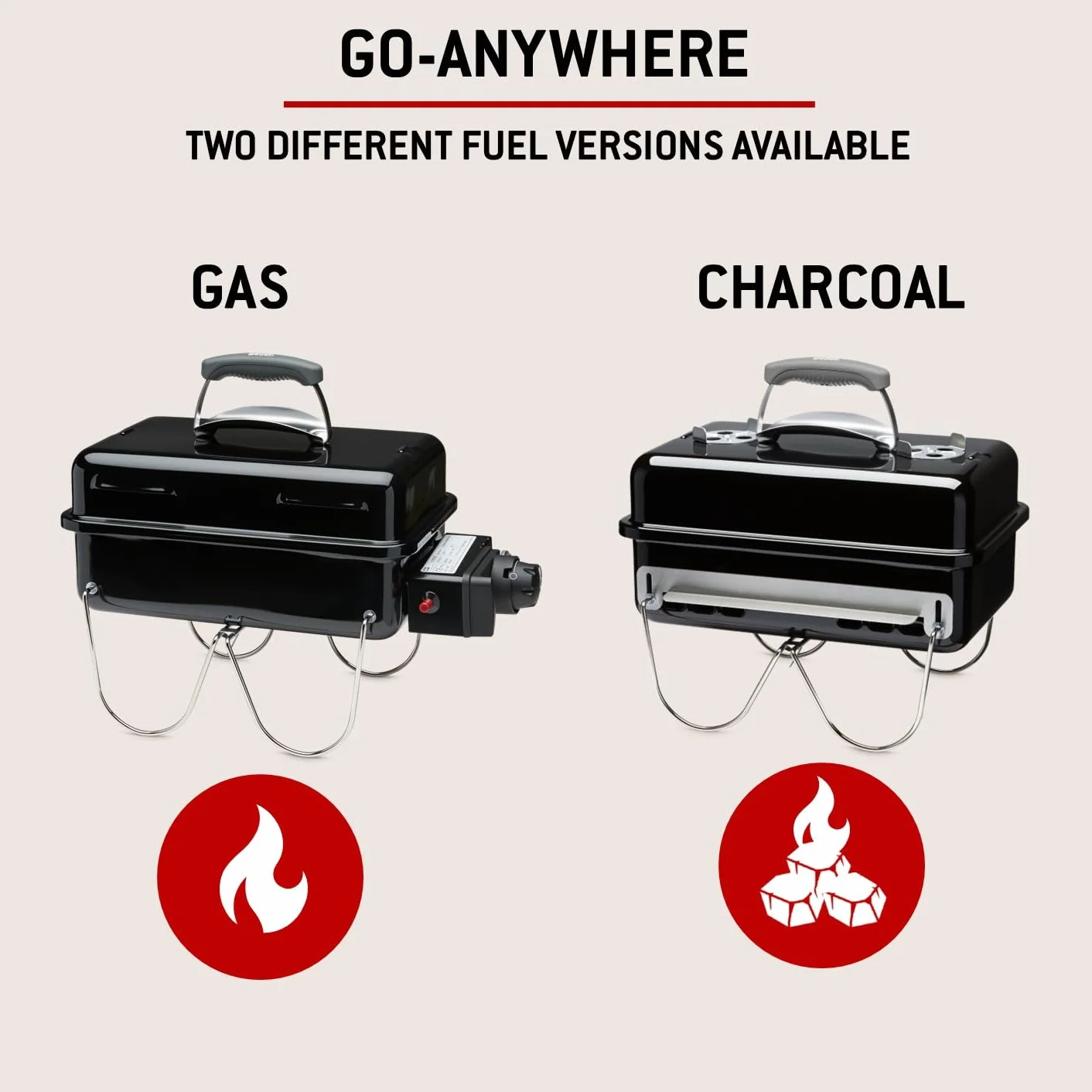 Weber Barbecue au Charbon Go-Anywhere Portable, Pieds Repliables, Design Compact, 42x26 cm, Noir