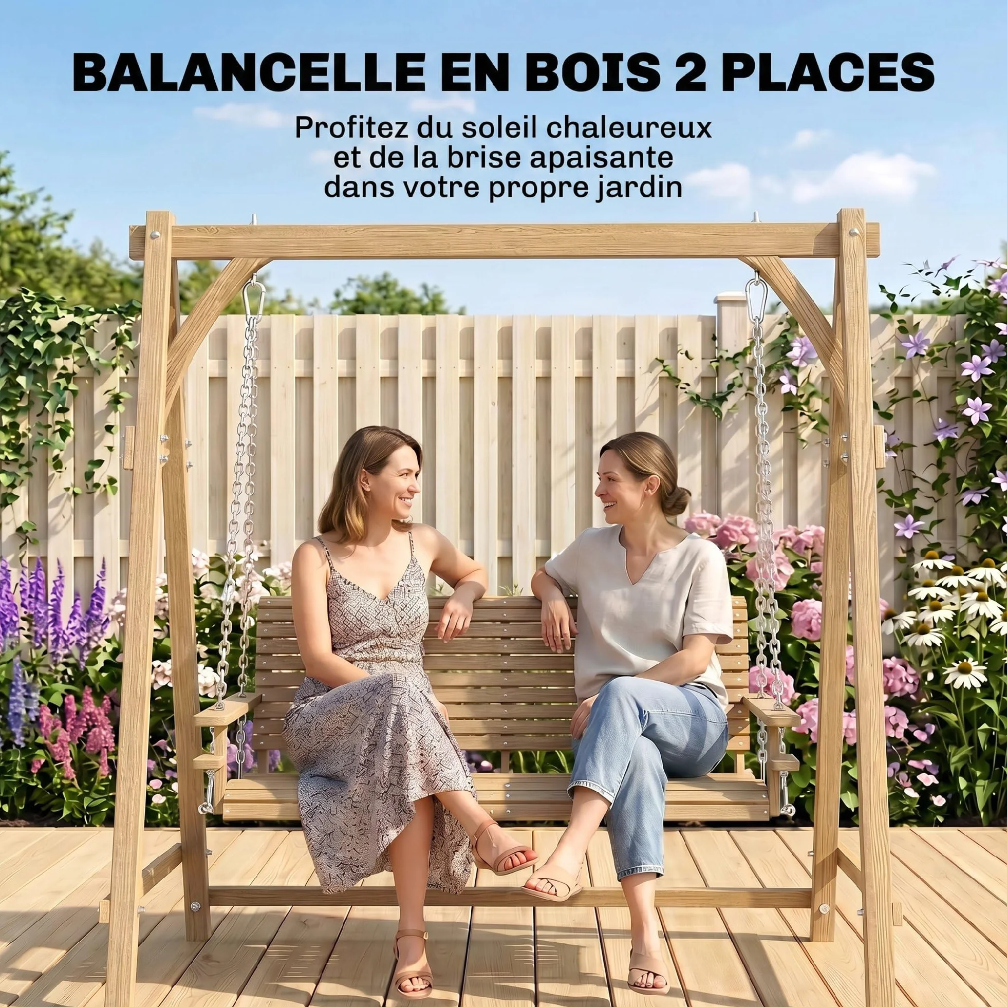 Outsunny Balancelle de Jardin 2 Places Bois de mélèze pré-huilé 1,8L x 1,2l x 1,85H m