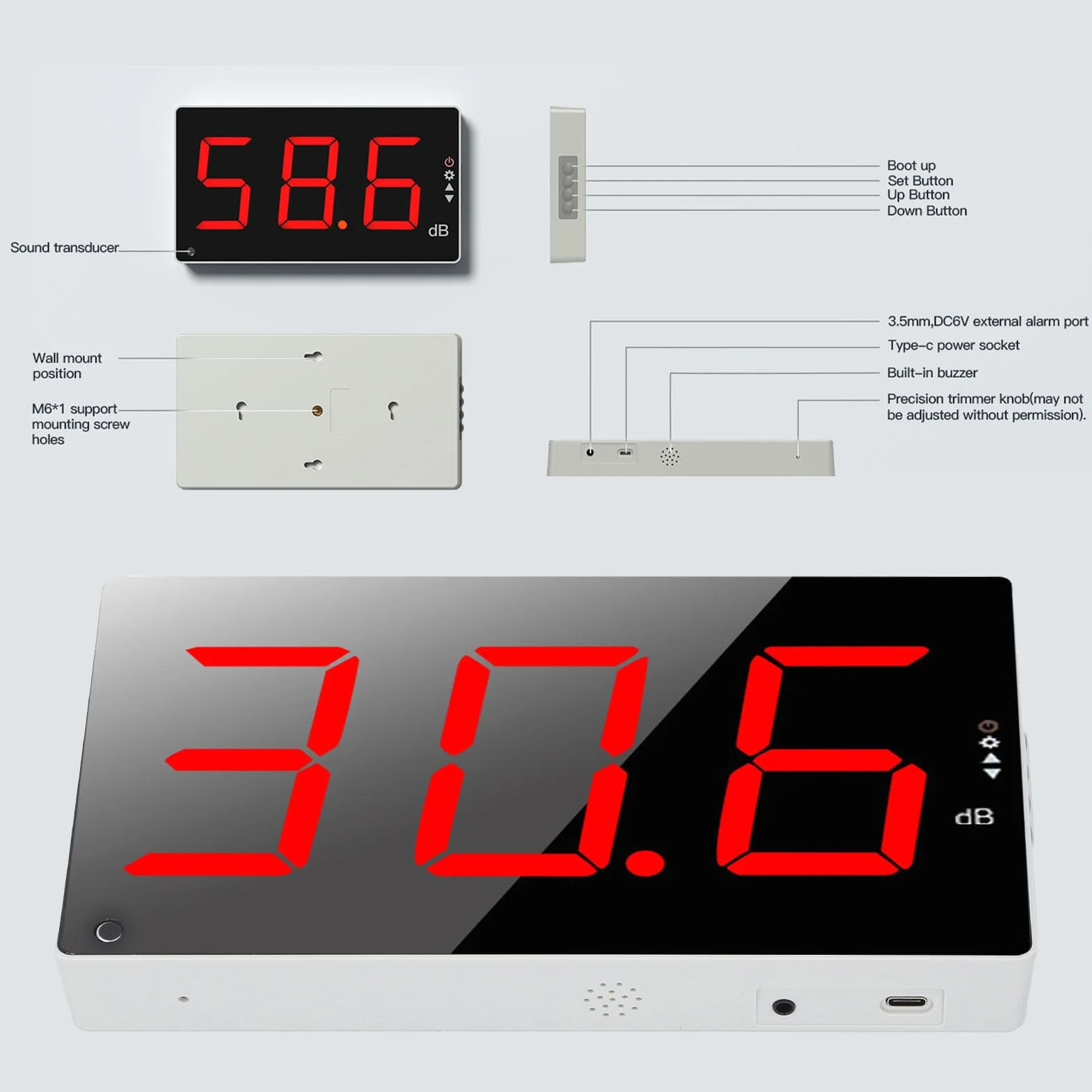 METTRE DE DÉCIBEL, 30-130 DB Range LCD Affichage Mur en Décibelmètre, Testeur DE Compteur Niveau Son
