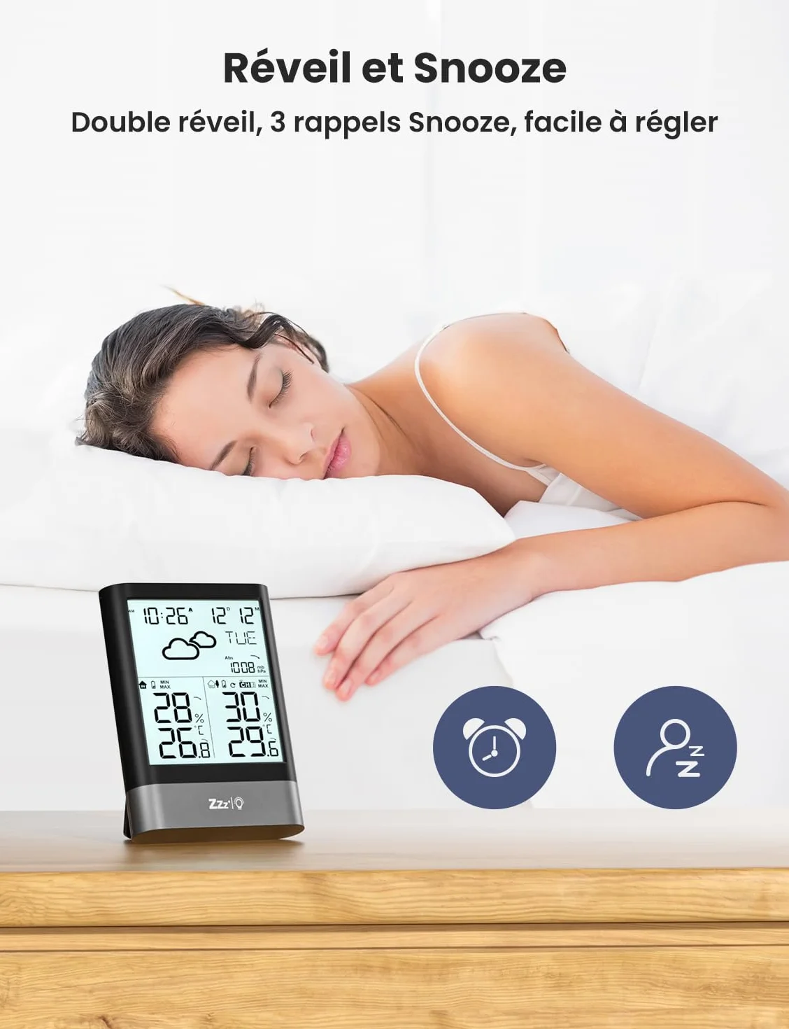 LIORQUE Station Météo Sans Fil avec Capteur Thermomètre Hygromètre Baromètre Extérieure LCD Horloge Alarme Snooze