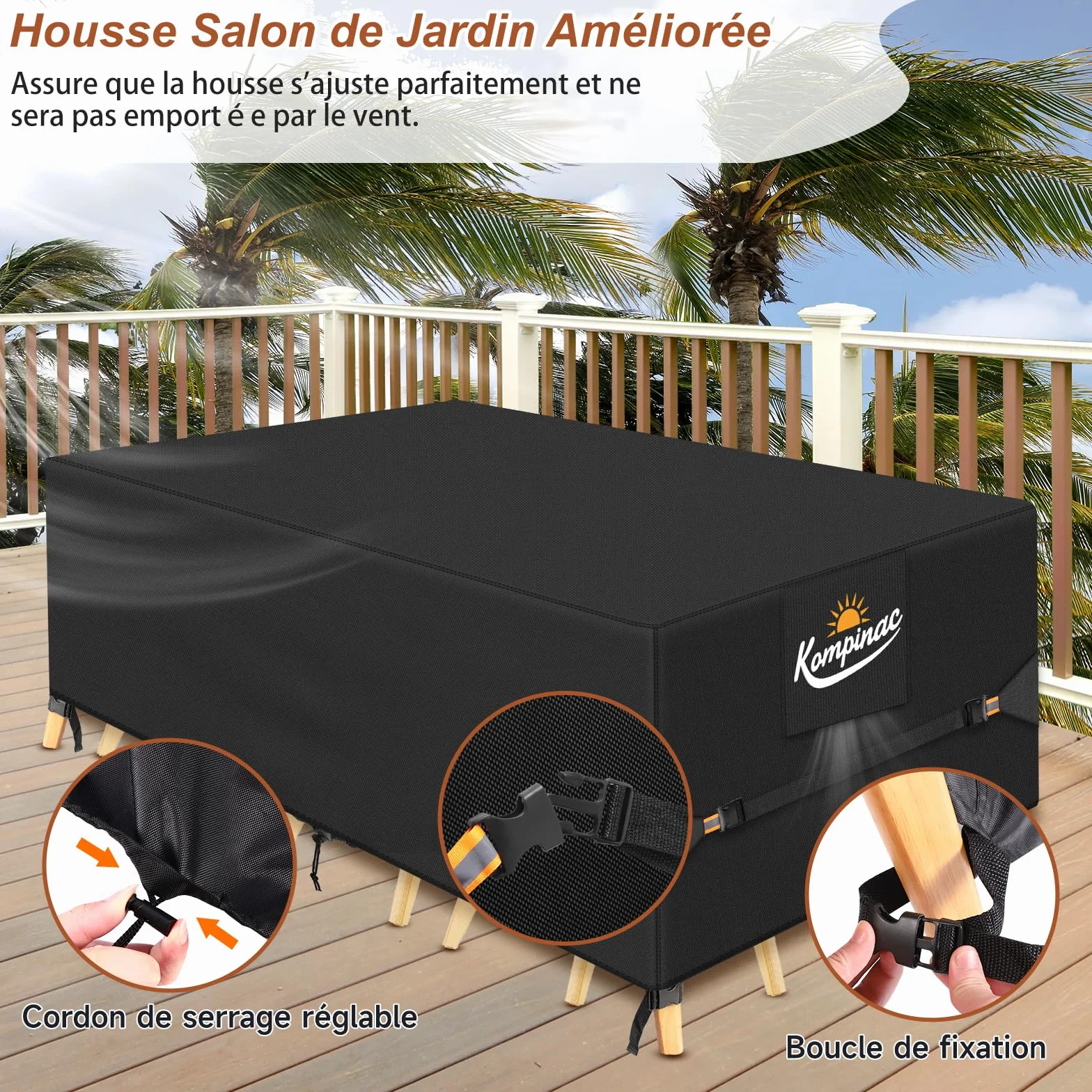 Housse Salon de Jardin Exterieur 900D Tissu Oxford 213x132x74cm Imperméable Protection Table Chaise Canapé