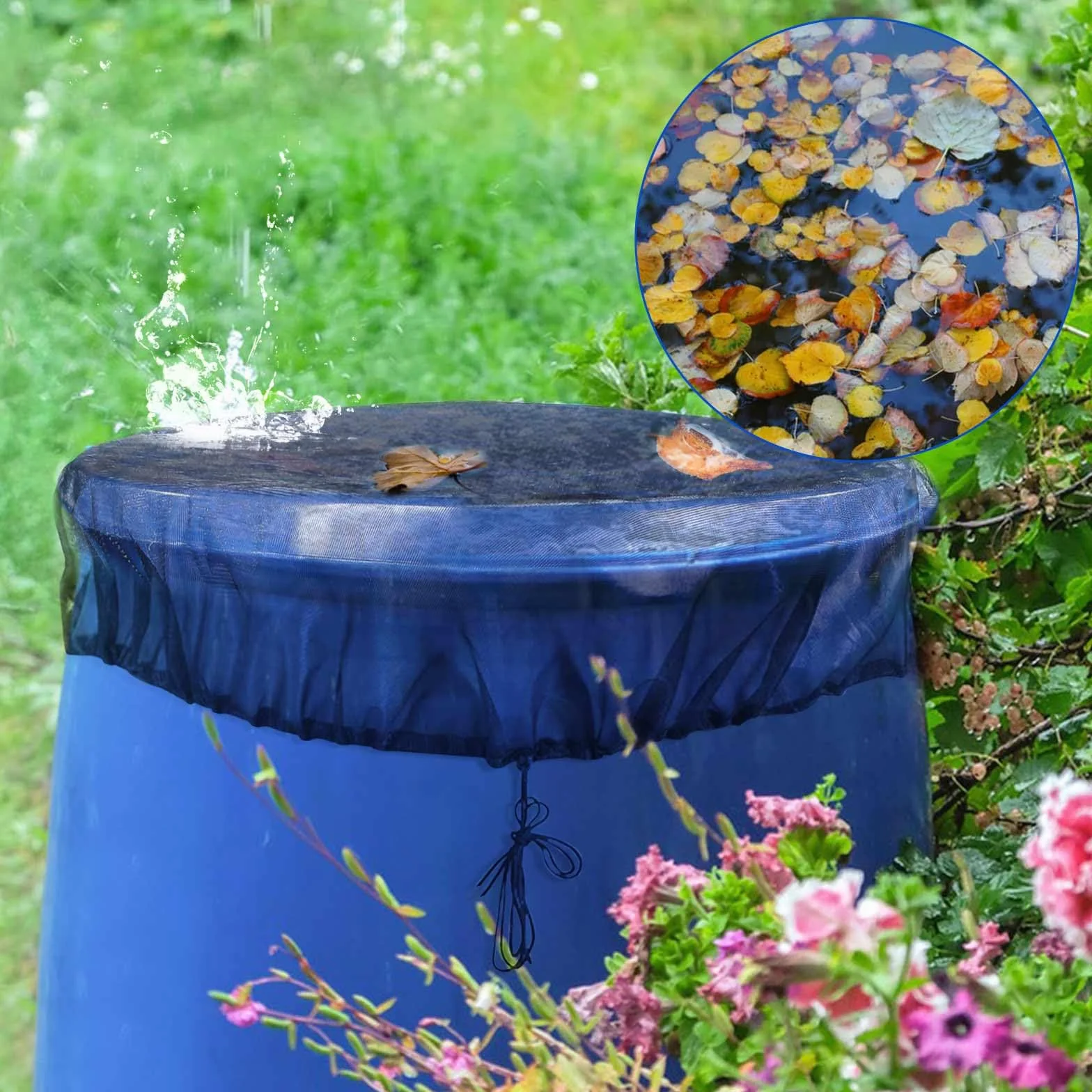 Réservoir d'eau de pluie 95 cm avec filet de collecte pour jardin, maille pour barils de pluie