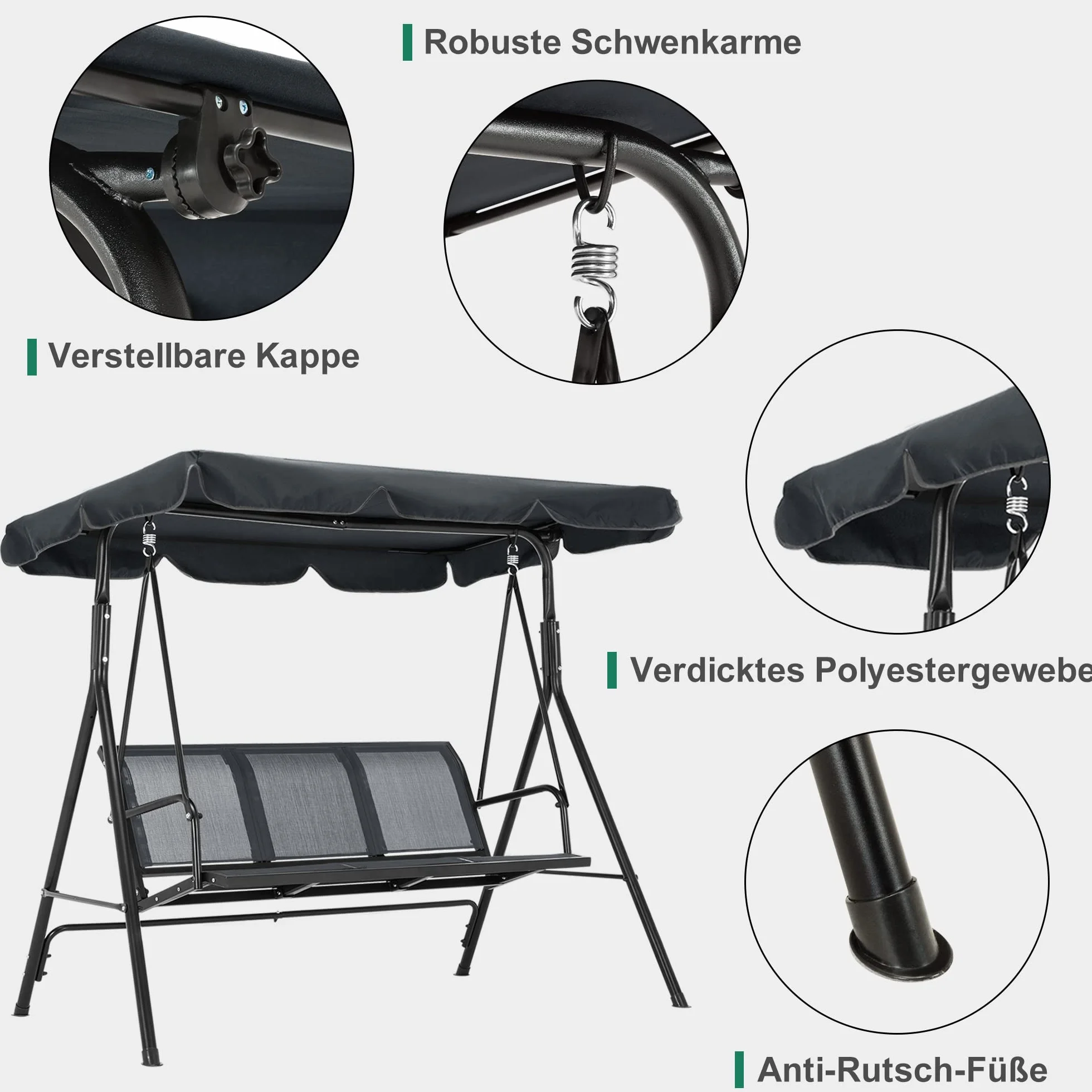 Balançoire Hollywoodienne MCombo 8007EY 3 Places Gris Jardin