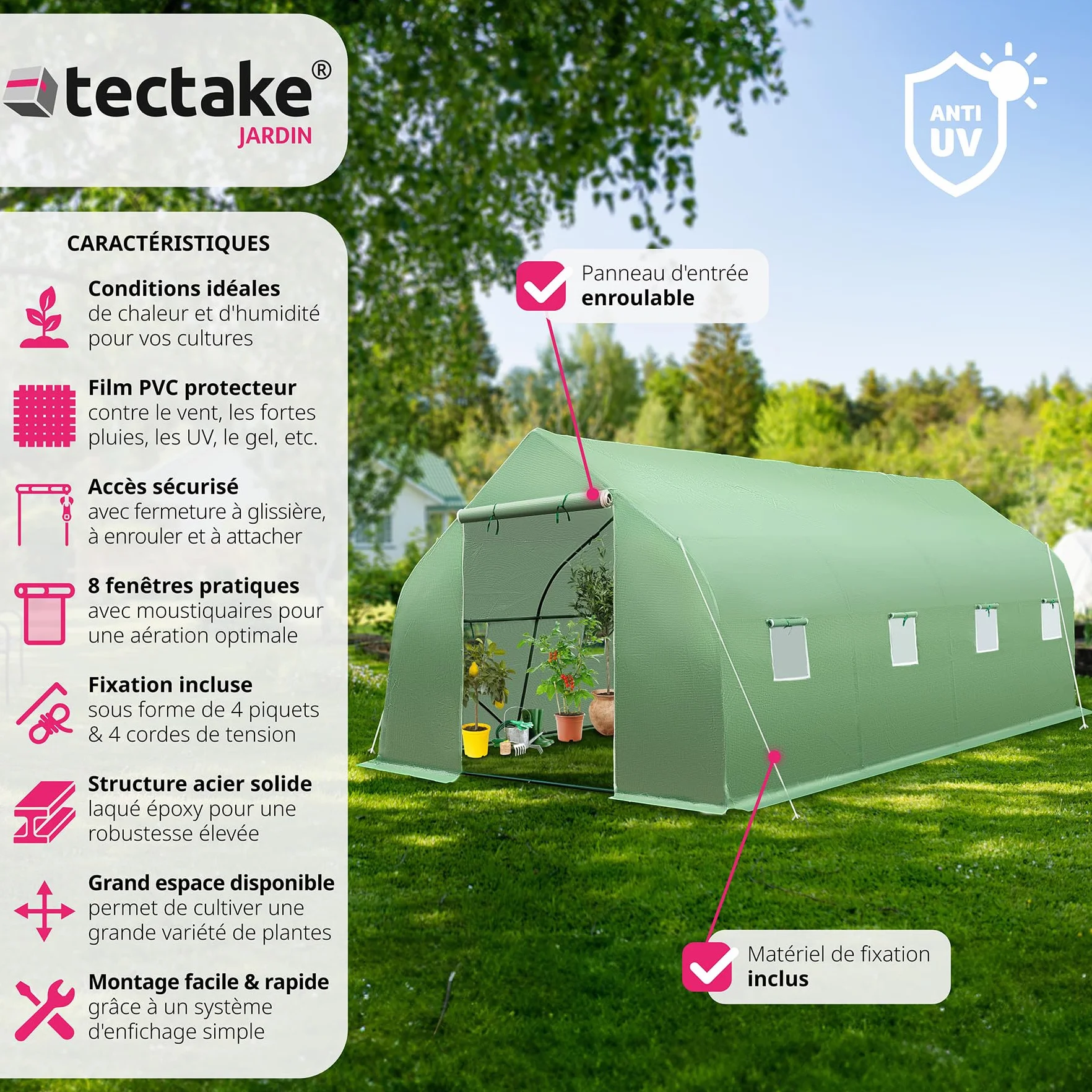 Tectake Serre de Jardin 18m2 Tunnel Acier Thermo-Laqué Anti UV 600x300x205cm