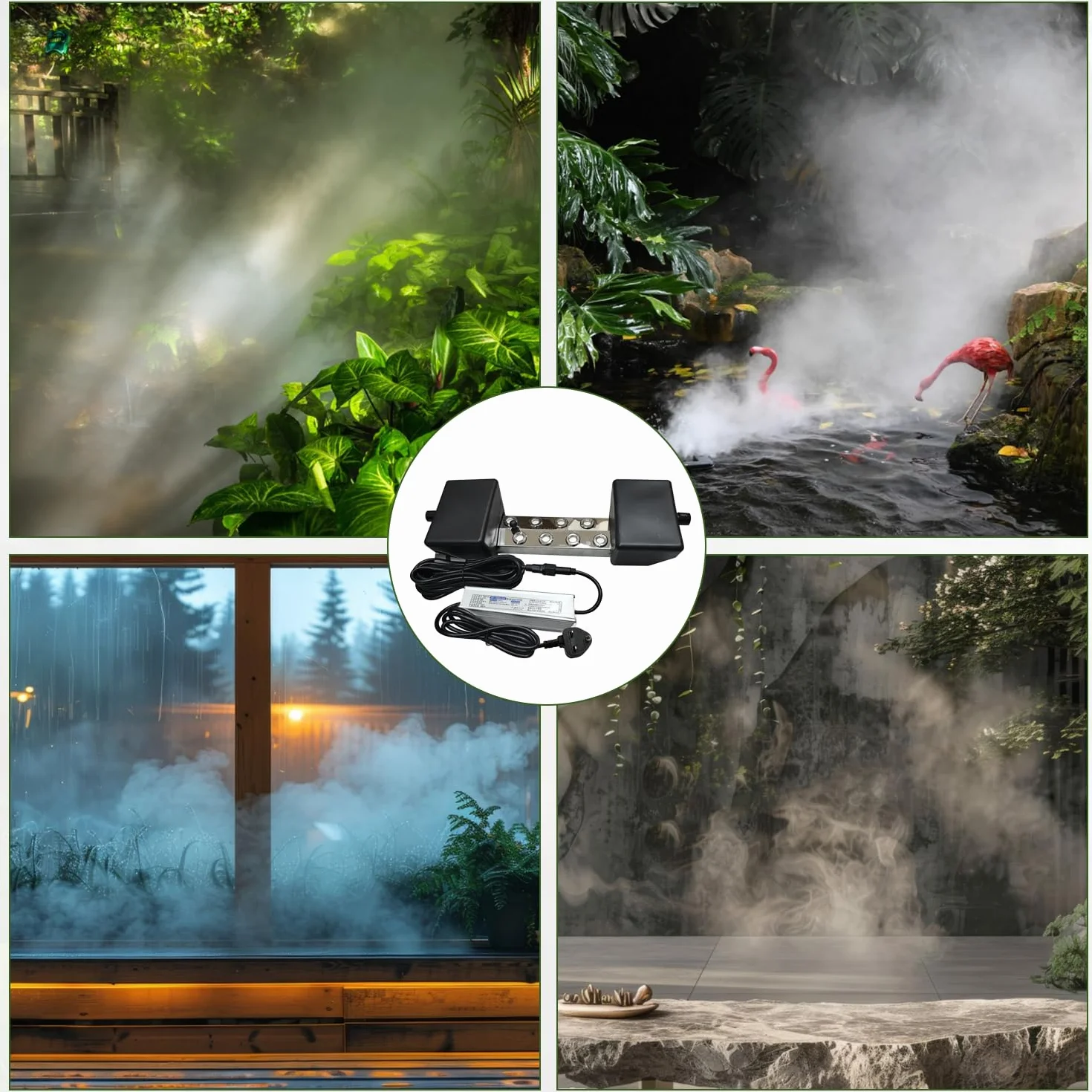 Brumisateur à ultrasons 6 l/h 8 têtes IP67 5 m prise européenne pour jardin étang