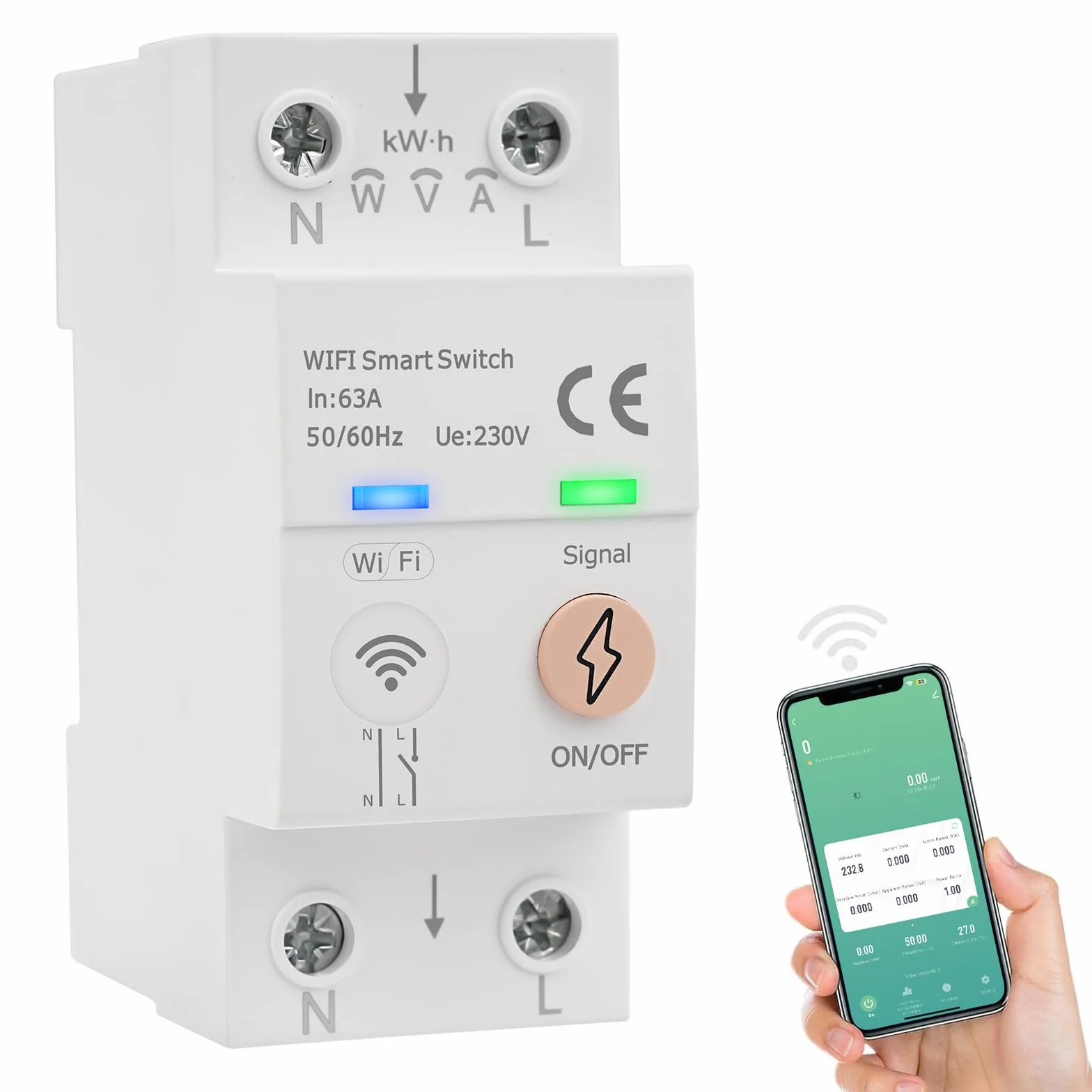 Disjoncteur wifi 63A TUYA commande vocale compteur d'énergie AC80-300V disjoncteur intelligent Interrupteur connecté à distance Protection contre les surcharges de surintensité