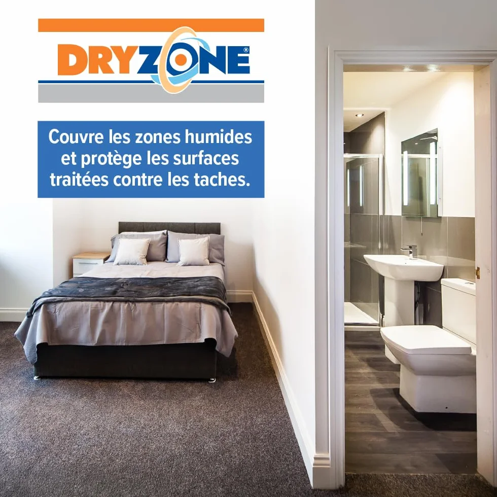 Dryzone Peinture Anti-Humidité et Anti-Taches – 1 L – Blanc Mat Intérieur – Recouvre taches d'humidité, d'huile... – Sous-Couche pour Plâtre, Ciment, Pierre & Mortier