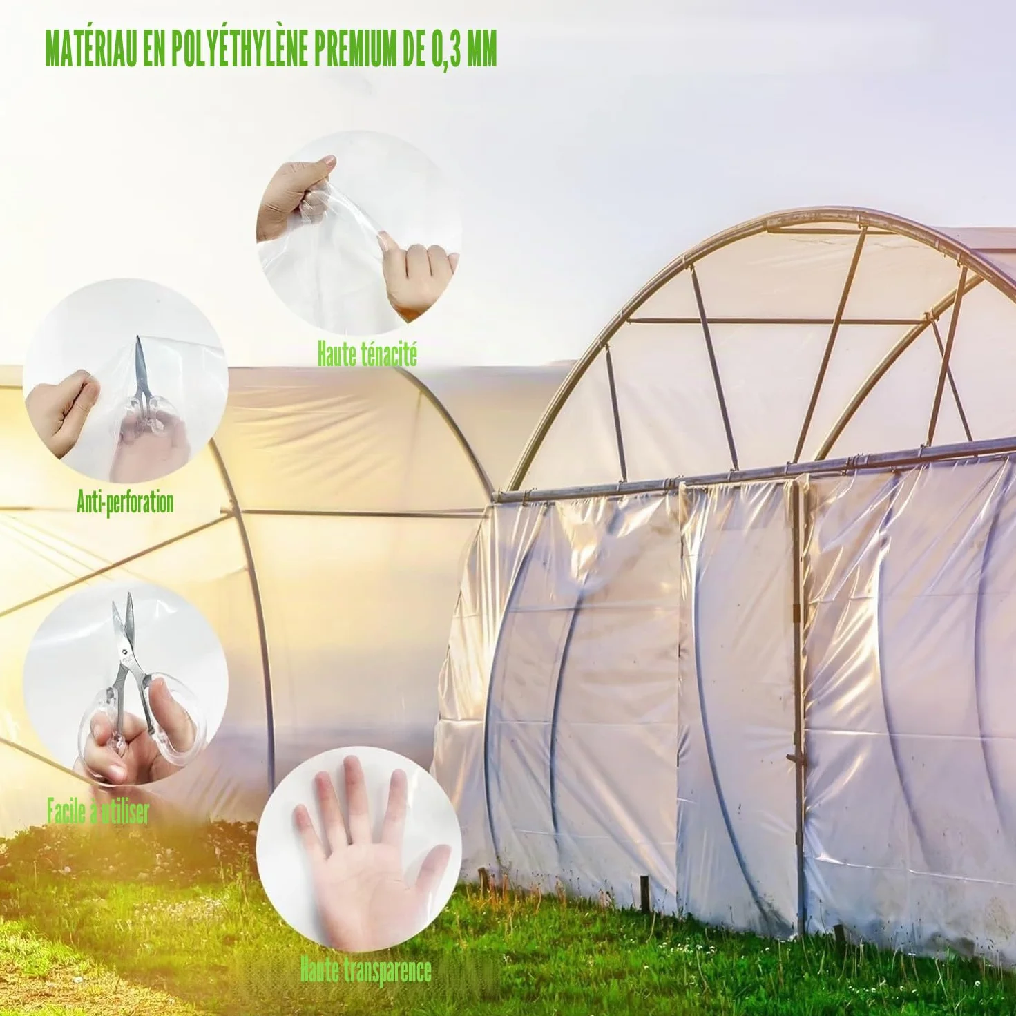 KAHEIGN Feuille De Polyéthylène 2 x 10m Extra-épais 250mu Jardin Couverture Membrane Horticole