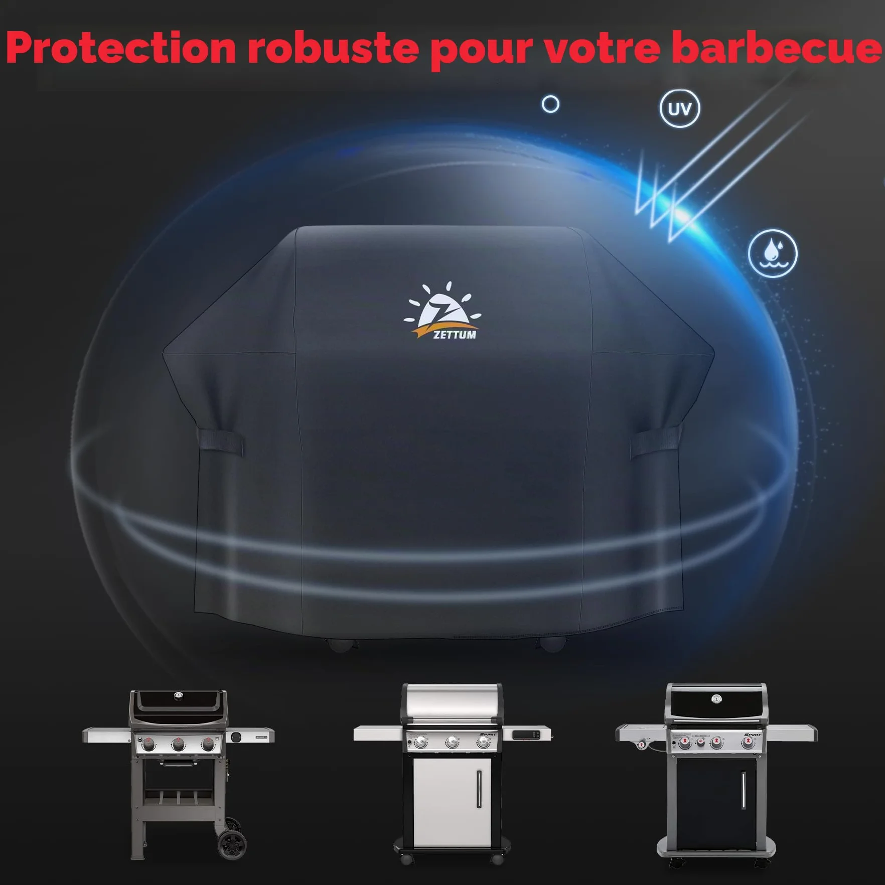 Zettum Housse de barbecue 132 cm pour Weber Spirit série 300 - Bâche imperméable E310 E315 E330 Spirit II E310