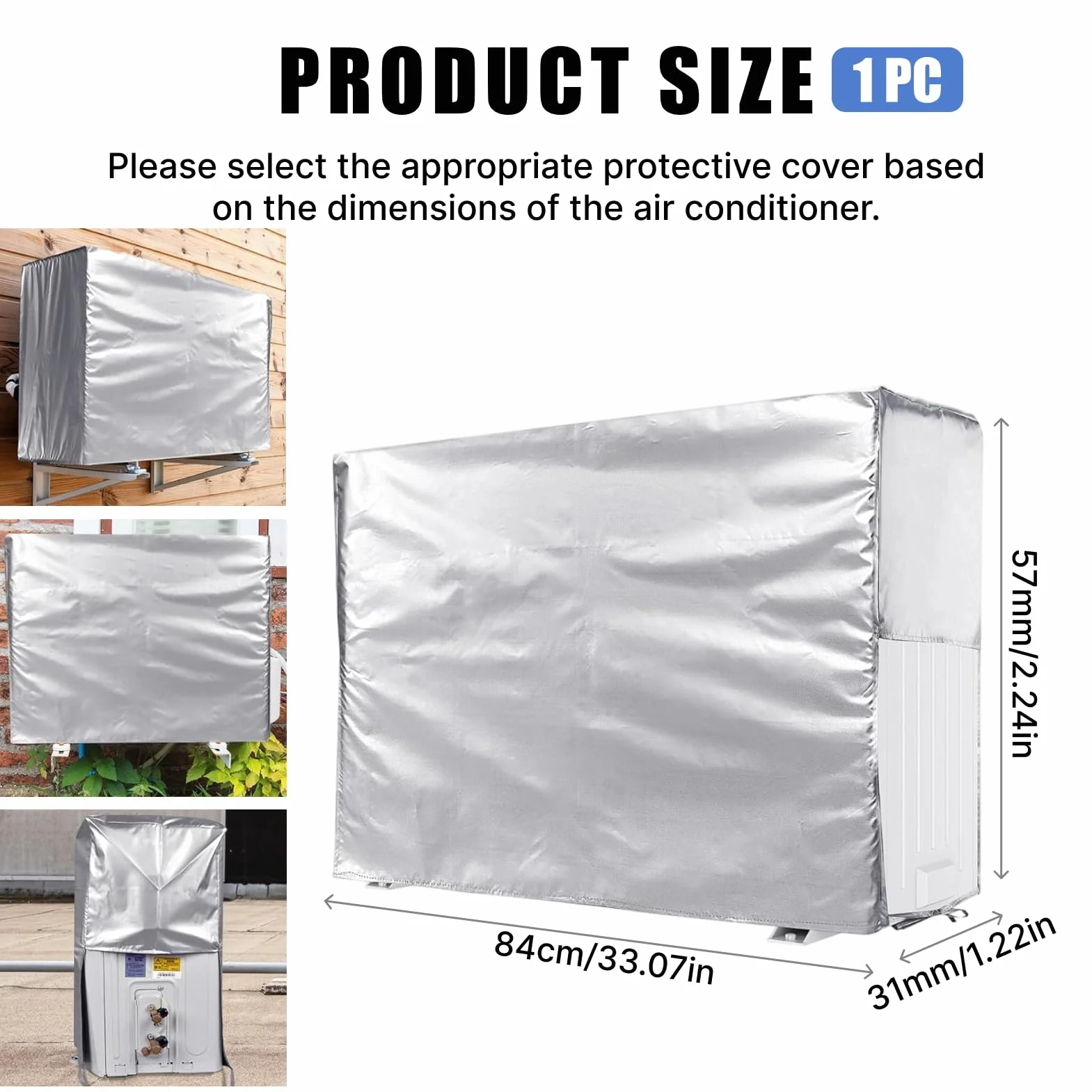 Housse de Climatiseur Imperméable 84x57x31cm M Unité Extérieure 1.5P Isolation Thermique