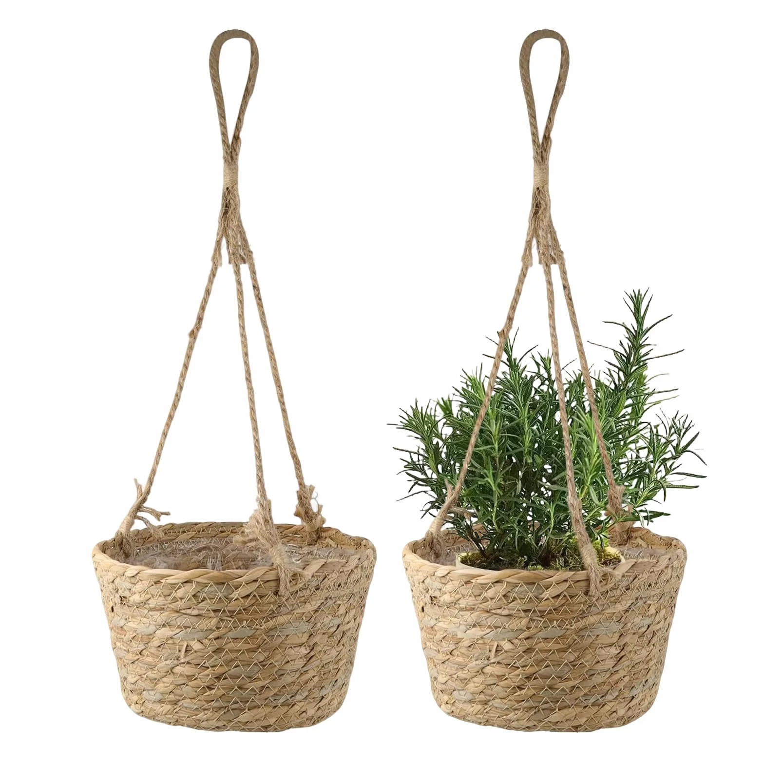 Lot de 2 Pot de Fleurs Suspendu en Jonc de Mer 20 cm Jardinière Suspendue Bohème