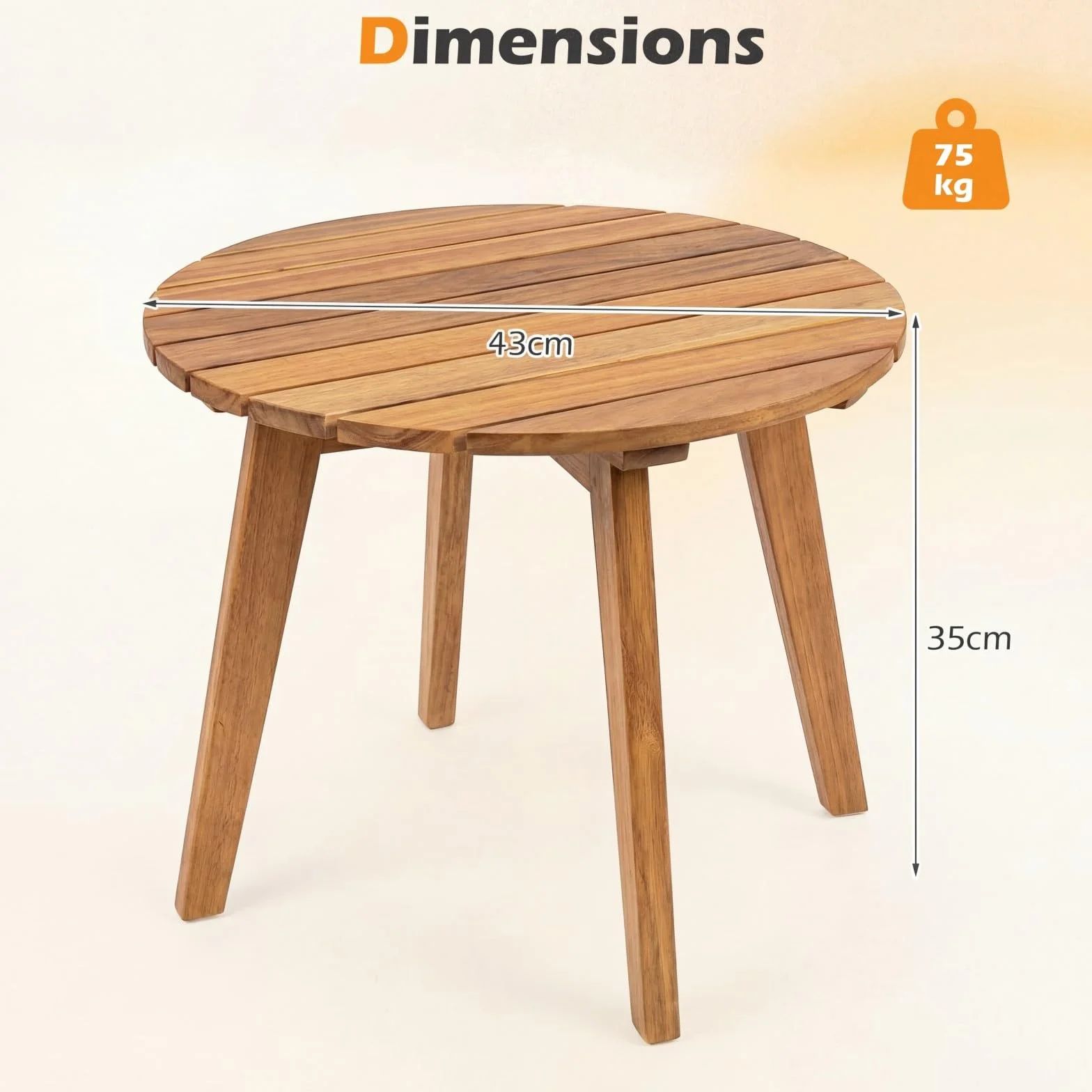 COSTWAY Table d'Appoint Extérieure en Bois d'Acacia, Table Bistro de Jardin Ronde 43 x 75 cm