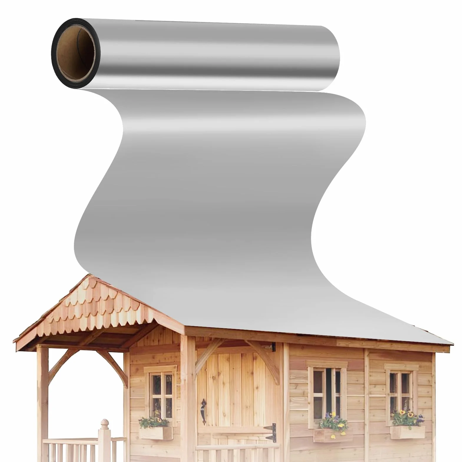 1 film de toiture en aluminium de 5 m, 5 m², adhésif bitumé autocollant pour abris de jardin, abris de voiture et abris de jardin, résistant aux UV et imperméable, gris argenté