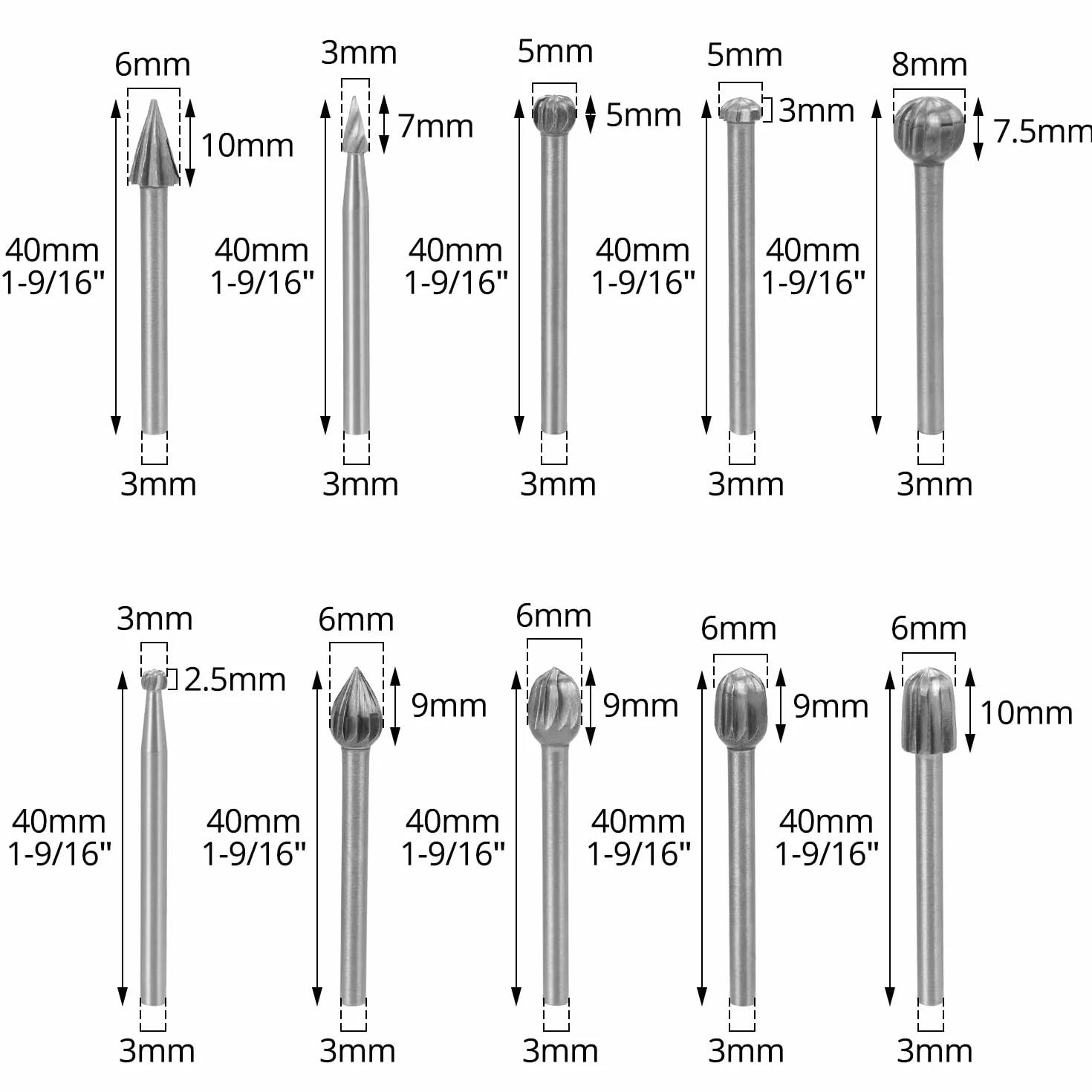 QWORK® Jeu de 20 Fraises Rotatives en Carbure HSS, Tige 1/8'' (3mm), Compatible avec Dremel, Outil Rotatif pour Bois, Métaux, Sculpture, Gravure, Polissage