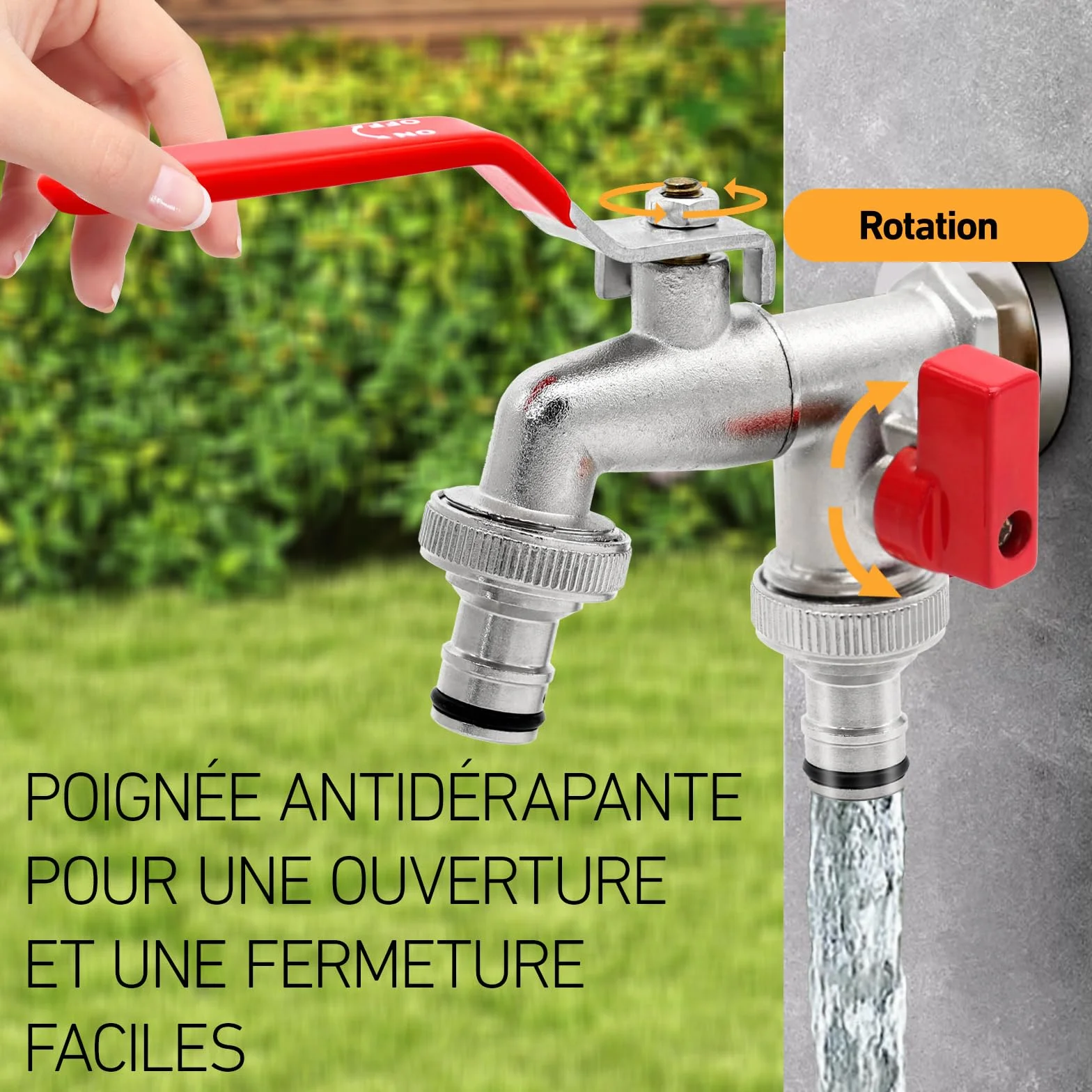 Robinet de Jardin Premium à Double Sortie 1/2" - 3/4" Laiton Argent Aqua Control G6354