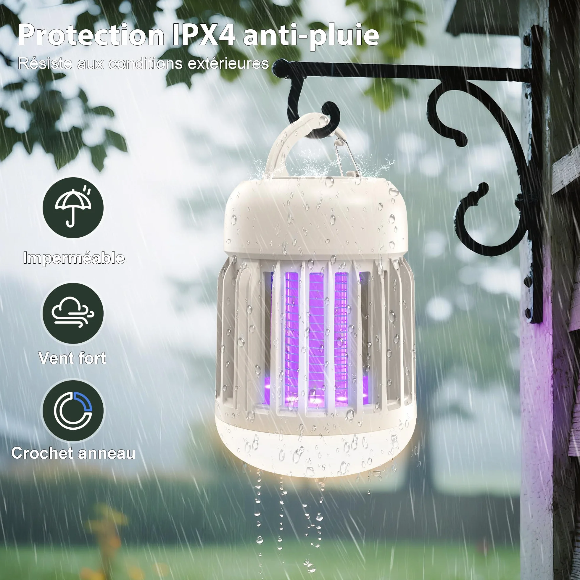 Lampe Anti Moustique LED 3 Couleurs, 2500V 14.8W 2 en 1 Électrique UV Tue Mouche Intérieur Extérieur