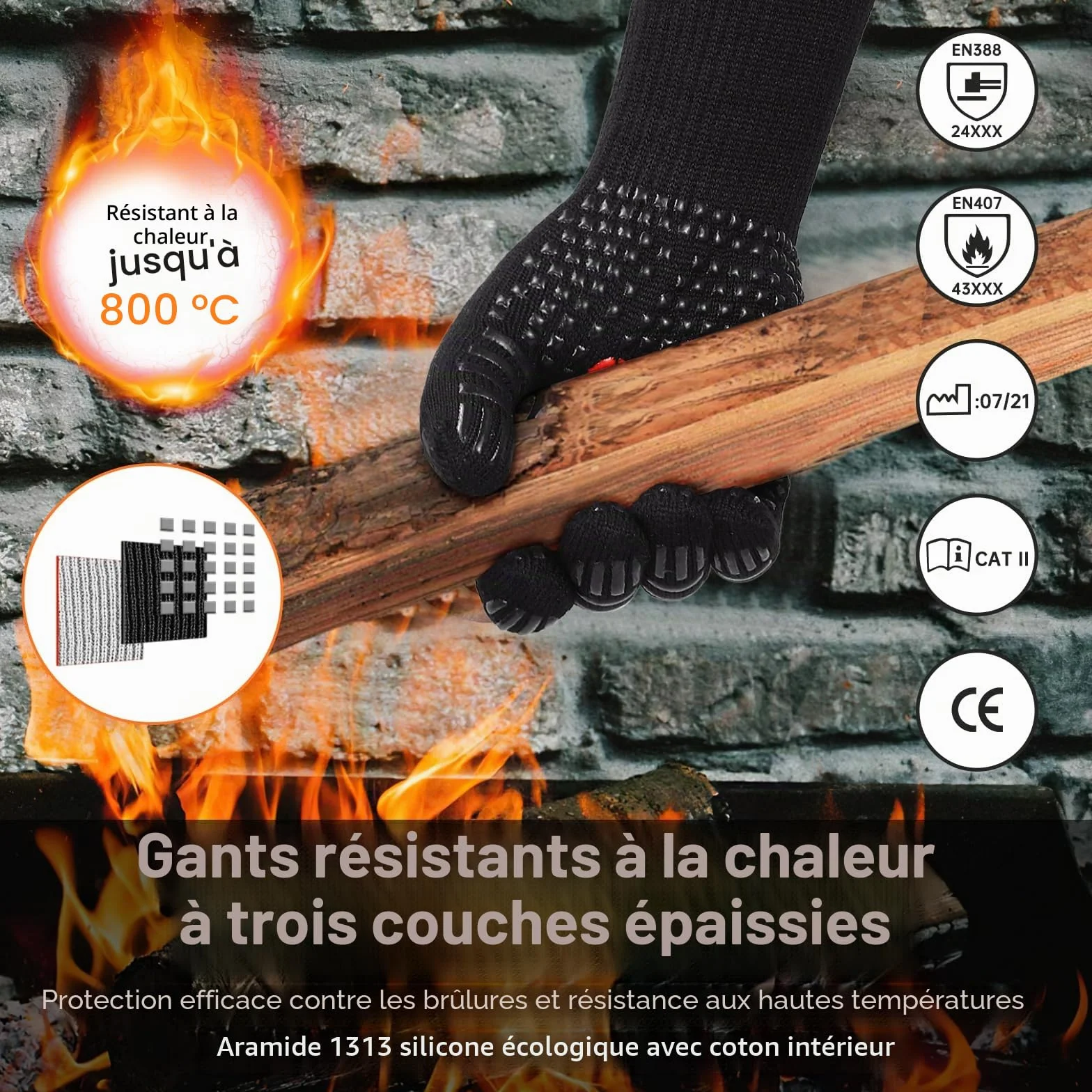 SPGOOD Gants de Barbecue Anti-Chaleur Jusqu'à 800°C Noir L/XXL