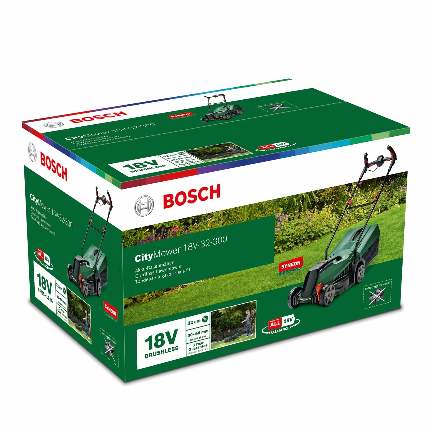 Bosch Tondeuse à Gazon sans Fil CityMower 18V-32-300 18V 4,0 Ah Moteur Brushless Largeur de Coupe 32 cm