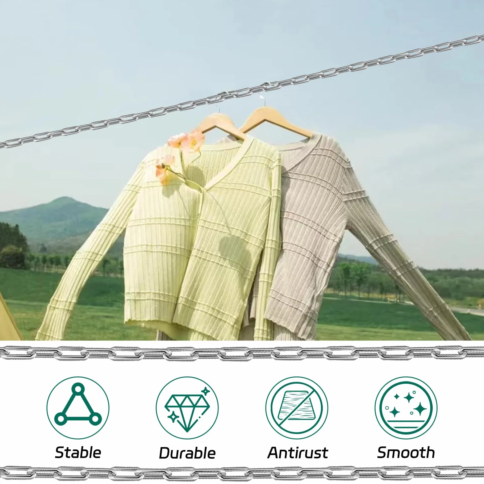 Ø3 mm Chainette Acier Inoxydable, 5M Chaine Inox, Chaîne avec 2 Mousquetons, Argent Chaine Chien, Chaine Acier Inoxydable Bricolage pour Corde À Linge, Plantes Suspendues
