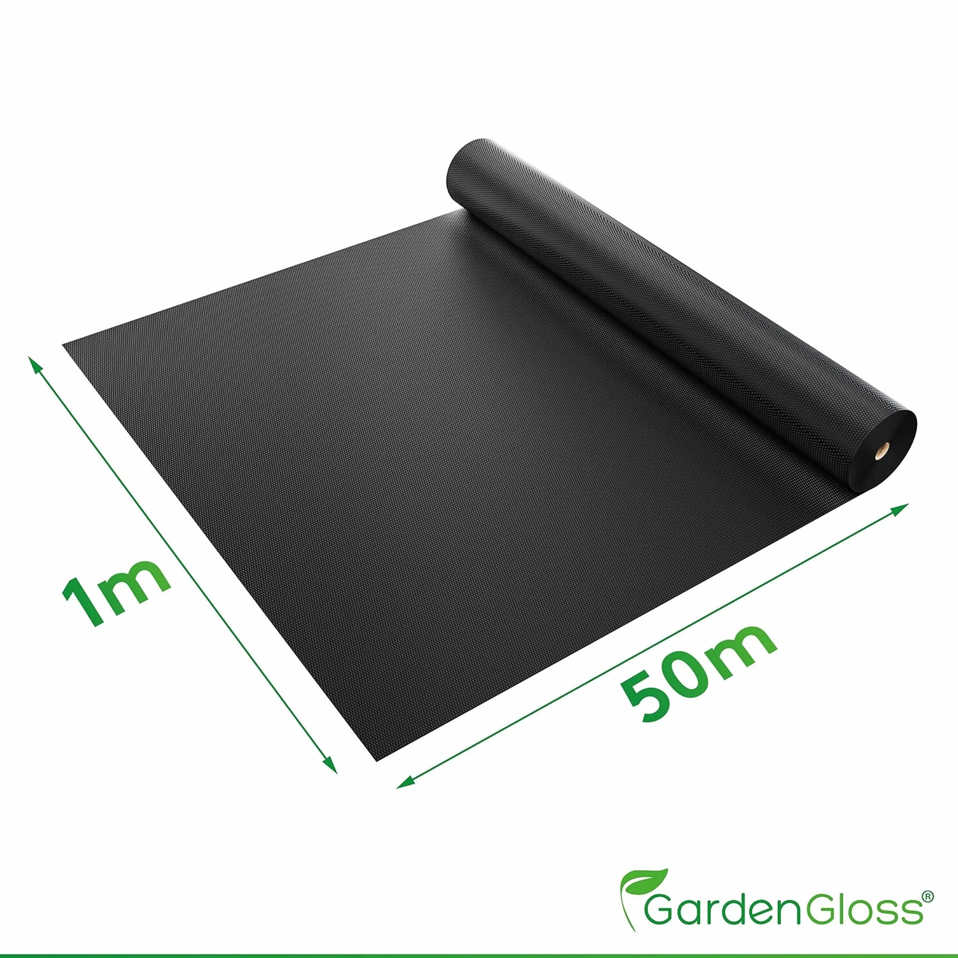 GardenGloss Toile de Paillage Anti Mauvaises Herbes 150 g/m² 50m x 1m Géotextile Perméable à l'eau Stable aux UV