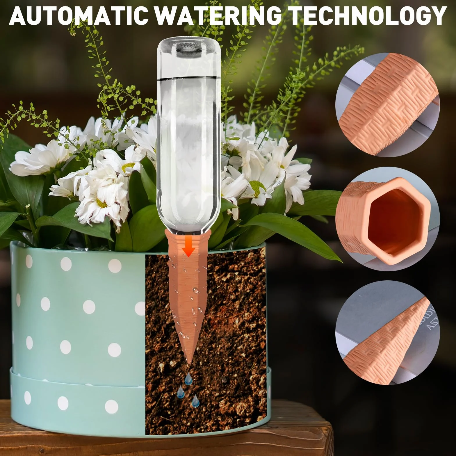 Cône d'Arrosage pour Plante d'Intérieur, Réservoir d'Eau, Terracotta, 8 Pièces