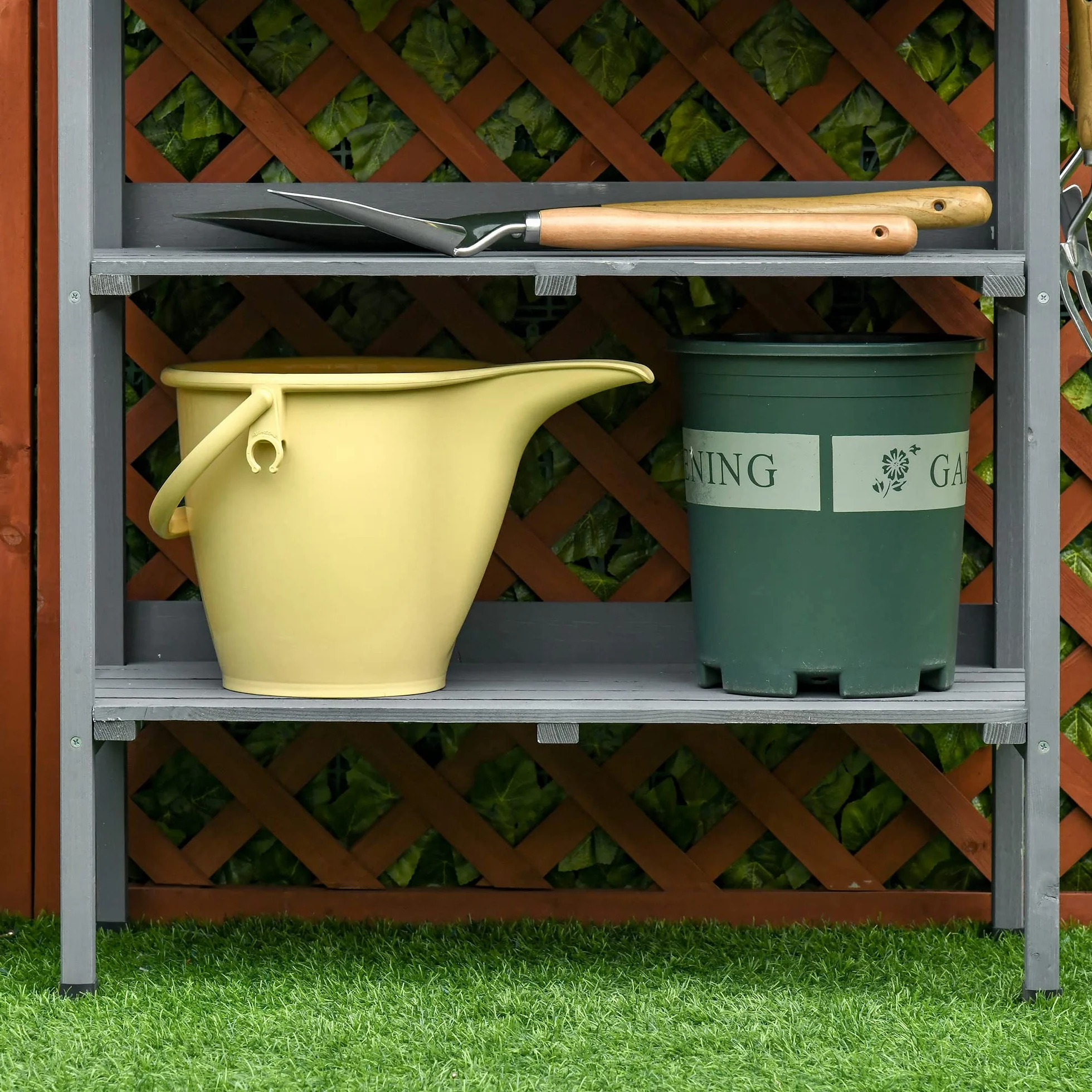 Outsunny Table de jardinage en métal et bois gris 76 x 37 x 89 cm