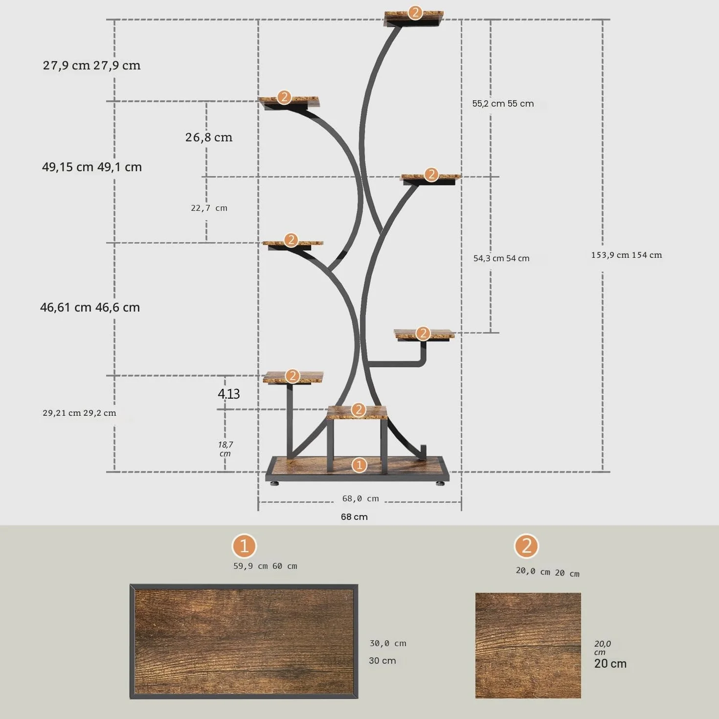 Trironsun Support pour plantes d'intérieur avec lumière de croissance - Étagère en métal pour 8 plantes