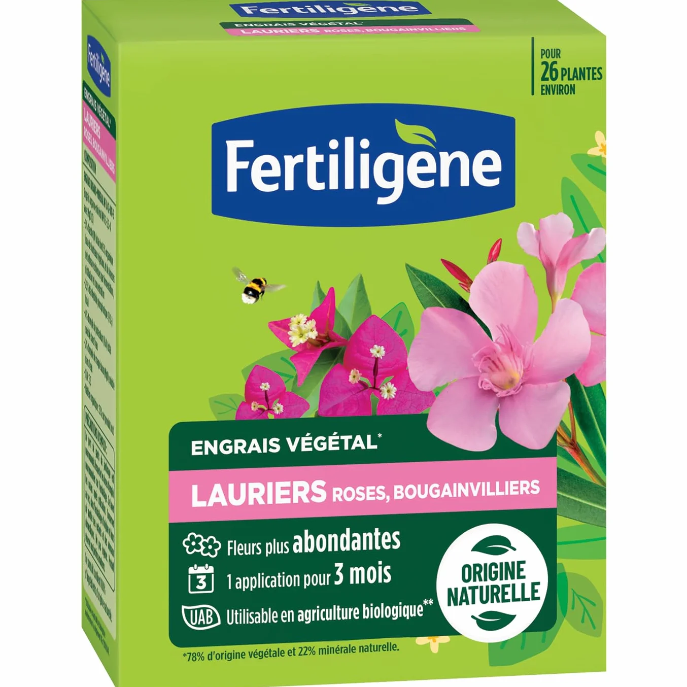 FERTILIGENE FEGLAU650 Engrais Végétal Lauriers Roses Bougainvilliers 650 g Naturel Zéolite