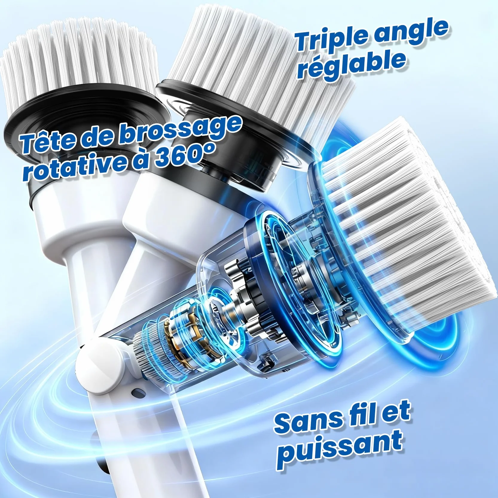 Brosse Nettoyage Electrique Rotative -Brosse de Nettoyage Electrique avec 8 Têtes, 3 Vitesses Manche Extensible Rechargeable Brosse Nettoyage pour Salle de Bain, Cuisine et Voiture