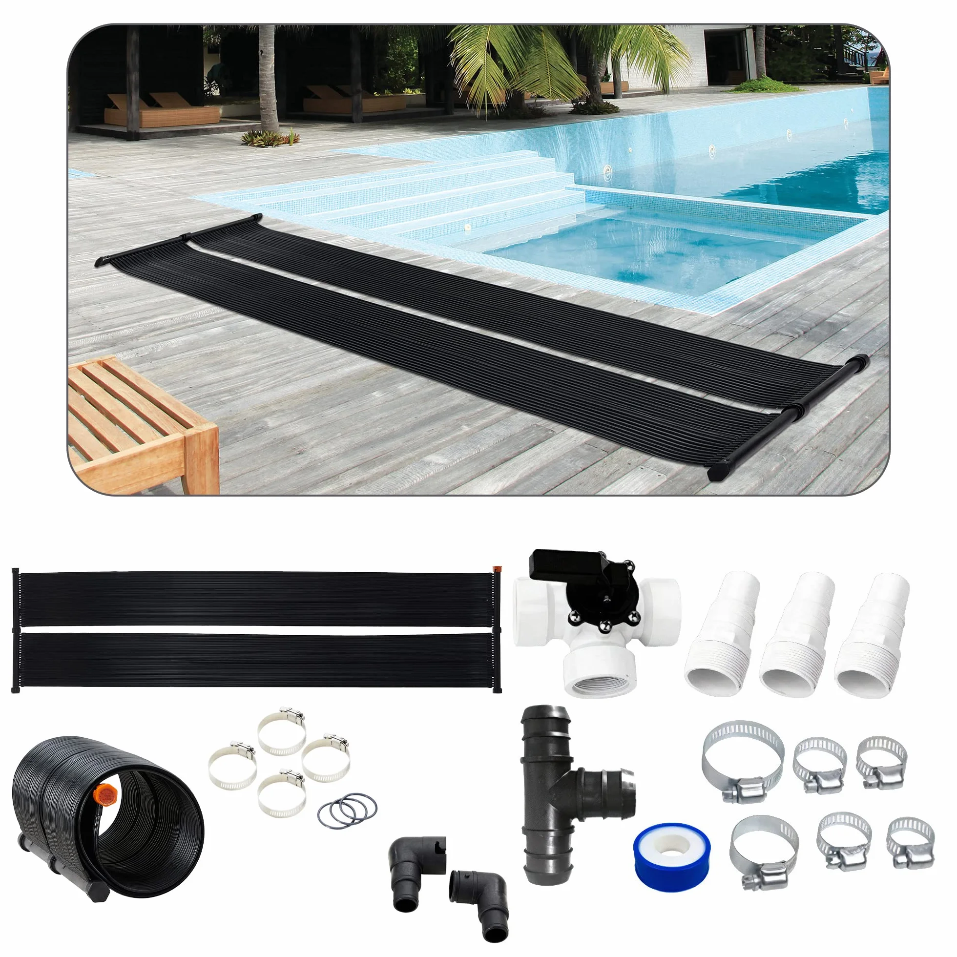AREBOS Chauffe-Eau Solaire 300 x 66cm Capteur Solaire Plastique résistant aux UV