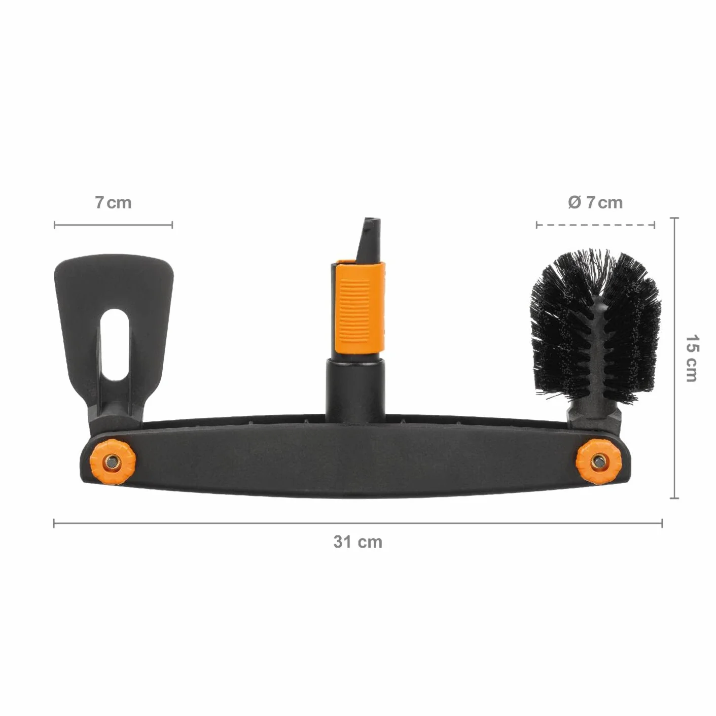 Fiskars Nettoyeur de gouttière, Avec grattoir et brosse ajustables, Tête d'outil QuikFit, Largeur: 4,5 cm, Noir/Orange, QuikFit, 1001414