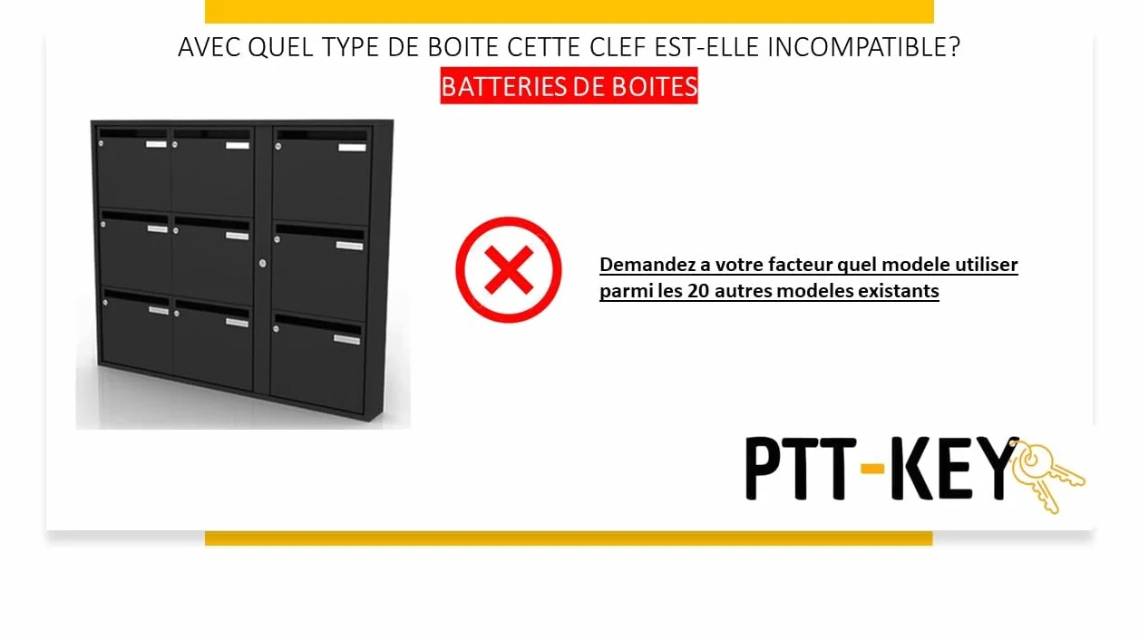 PTT KEY®| Clé Pass PTT T10 – pour boîte aux lettres individuelles norme NF-D27-405 et certains halls d'immeuble- Serrure standard La Poste. (1)