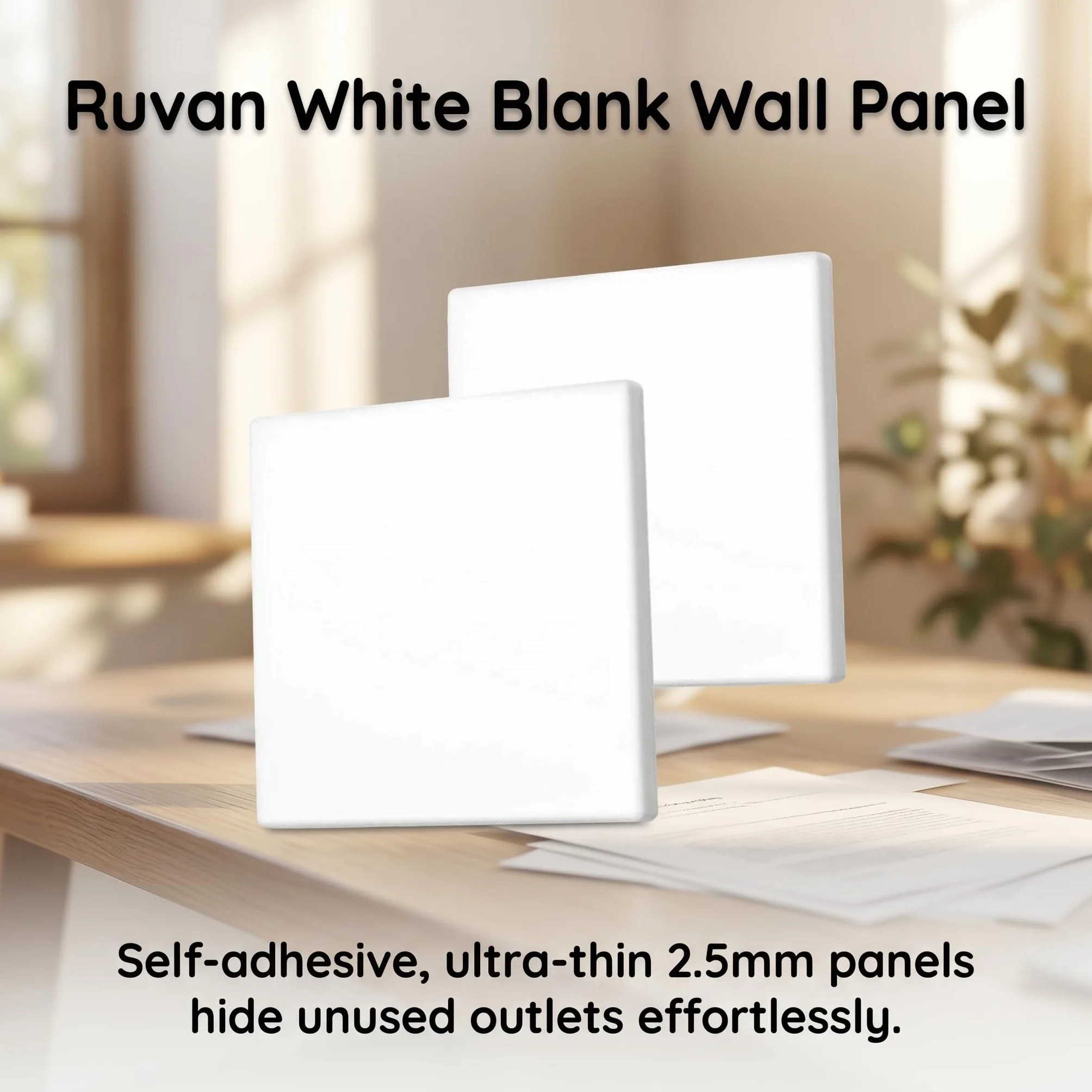 Ruvan Sans Perçage Cache-Prise Blanc Design, Lot de 2 Plaques d'Obturateur Autocollantes 86x86mm, Protection de Mur Prise et Interrupteur, Panneau de Finition en PC pour Rénovation Maison