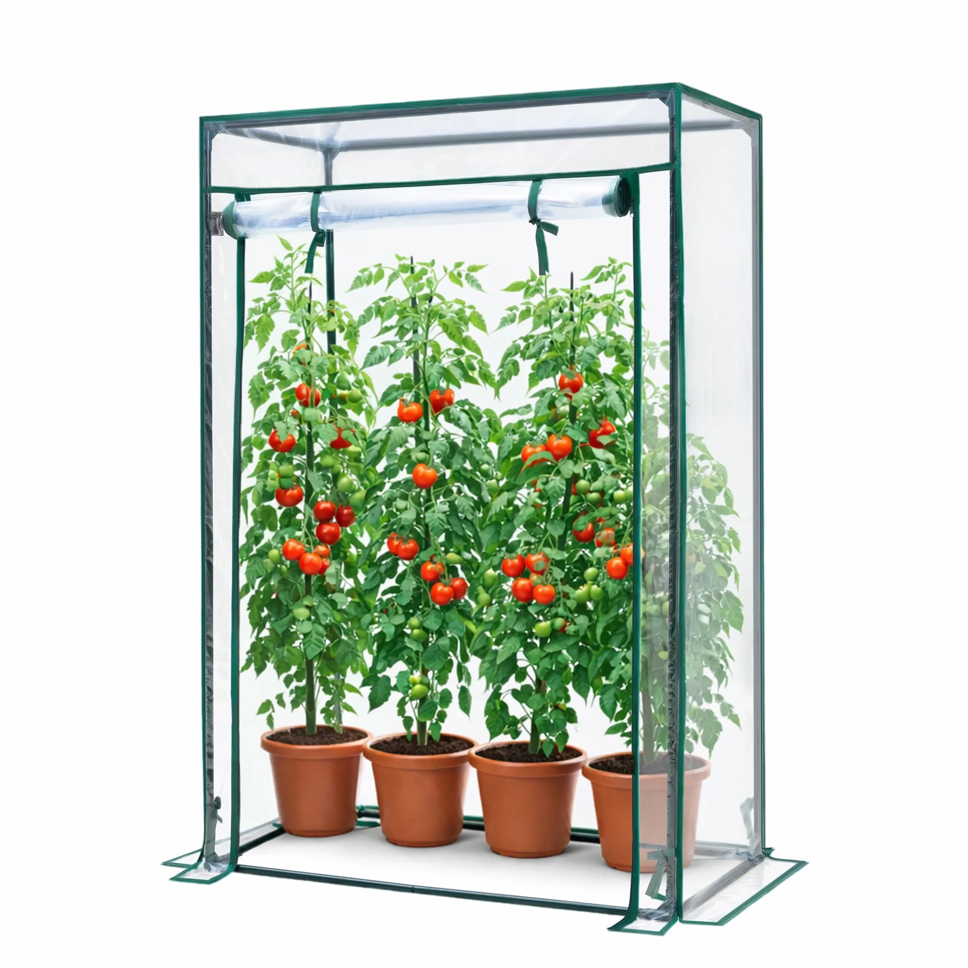 KANWOD Serre de Jardin 150×100×50 cm Film 140 g/m² Porte Enroulable Transparent
