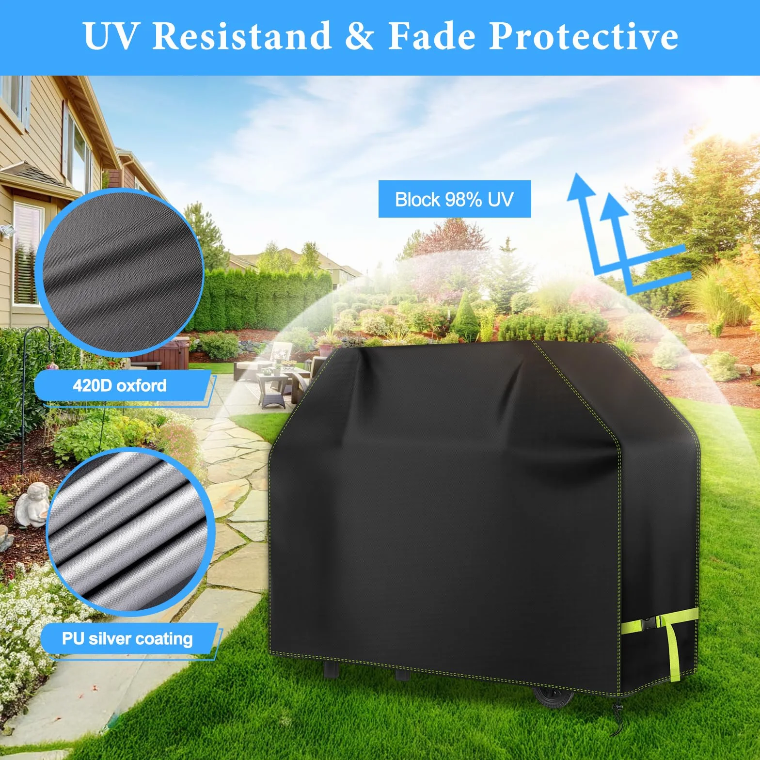 Housse Barbecue Exterieur 420D Oxford Imperméable 117 x 66 x 117 cm Anti-Vent Protection