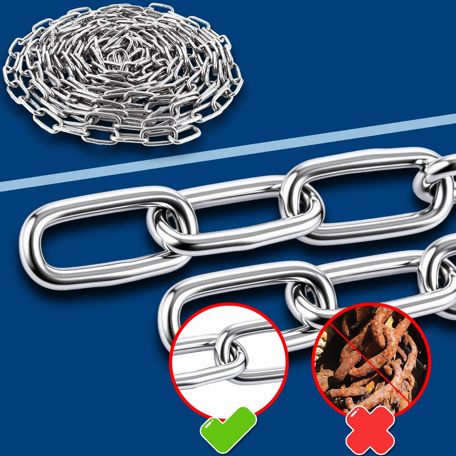 CYEER Chaîne en acier inoxydable 4 mm, chaîne en acier inoxydable vendu au mètre 6 m, chaîne en acier inoxydable, chaîne en acier inoxydable, chaîne en acier inoxydable, chaîne à maillons, chaîne à