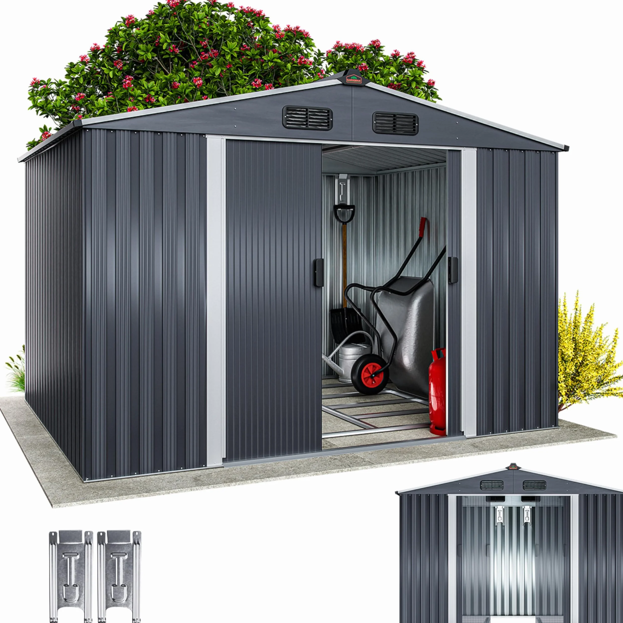 GARDEBRUK® Abri de Jardin métal XXL 5m² 260x205x180cm Porte coulissante Anthracite
