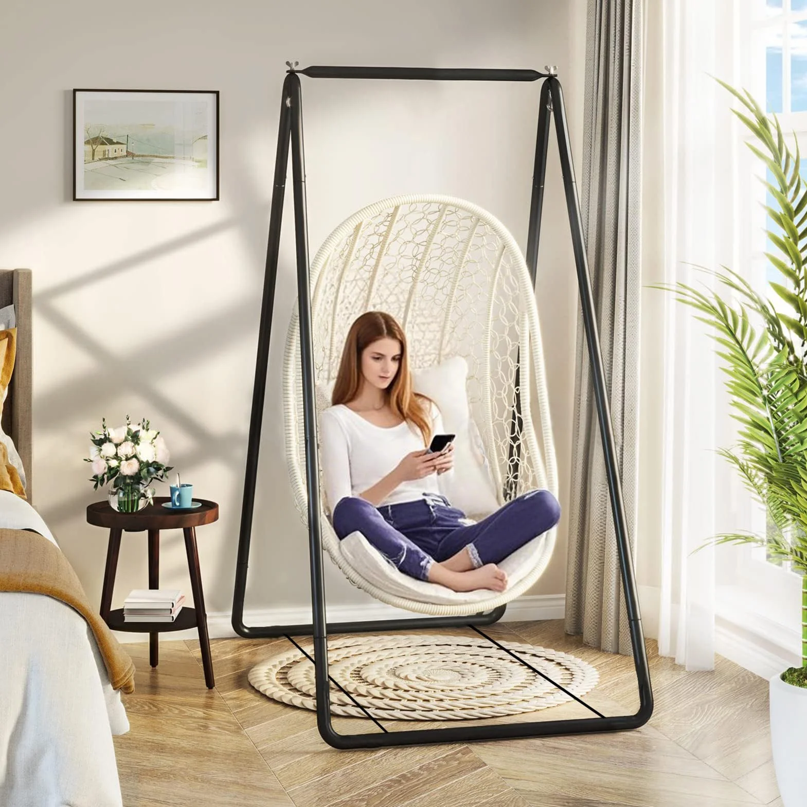 Support de Fauteuil Suspendu en Métal A-Shape pour Hamac sur Pied, Chaise Œuf ou Chaise Suspendue Intérieur Extérieur