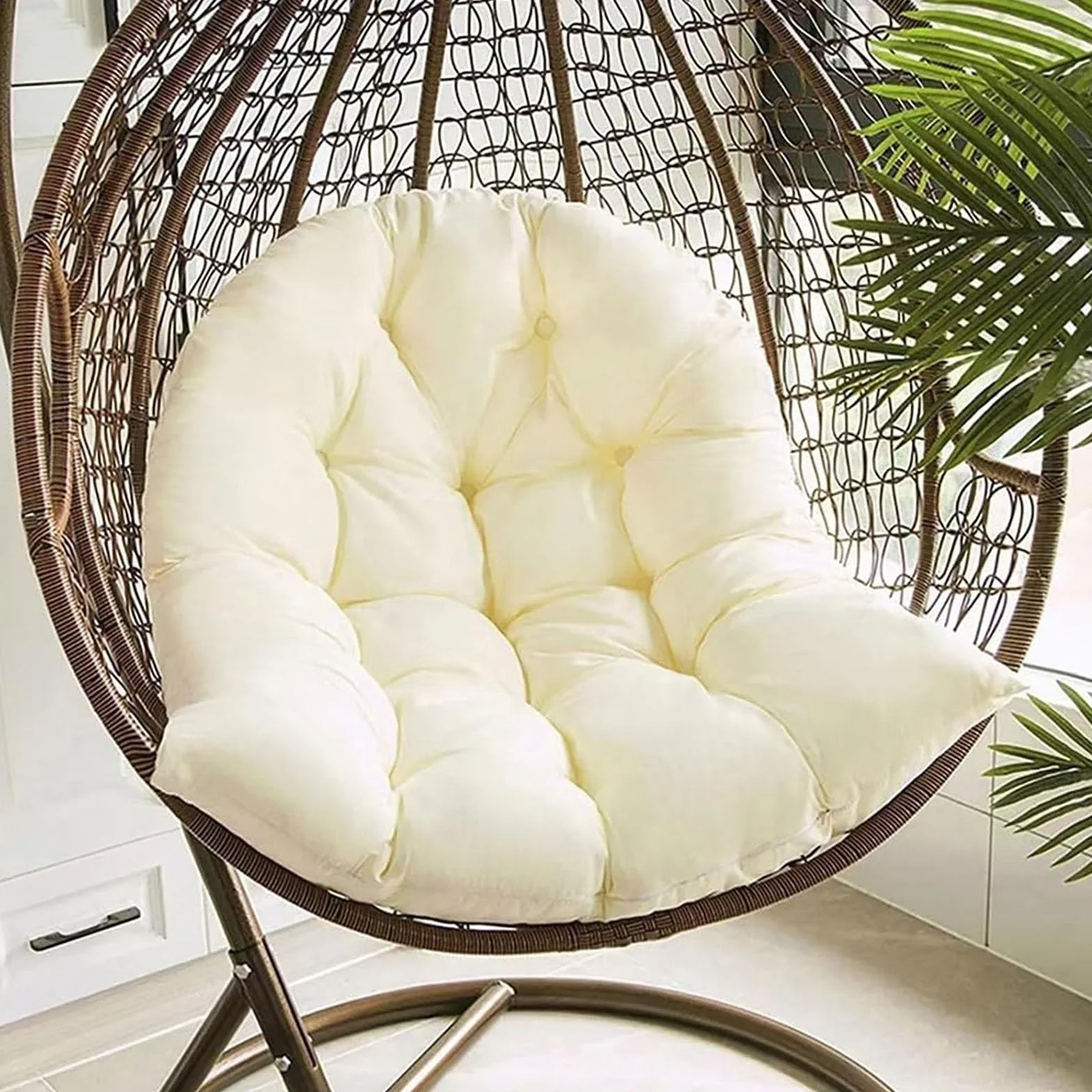 Coussin de Siège pour Fauteuil Suspendu Extérieur, Housse de Rechange Lavable pour Balancelle Rotin Synthétique, Beige